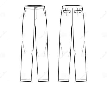 Pants Straight Silhouette Technical Fashion Illustration with Flat ...