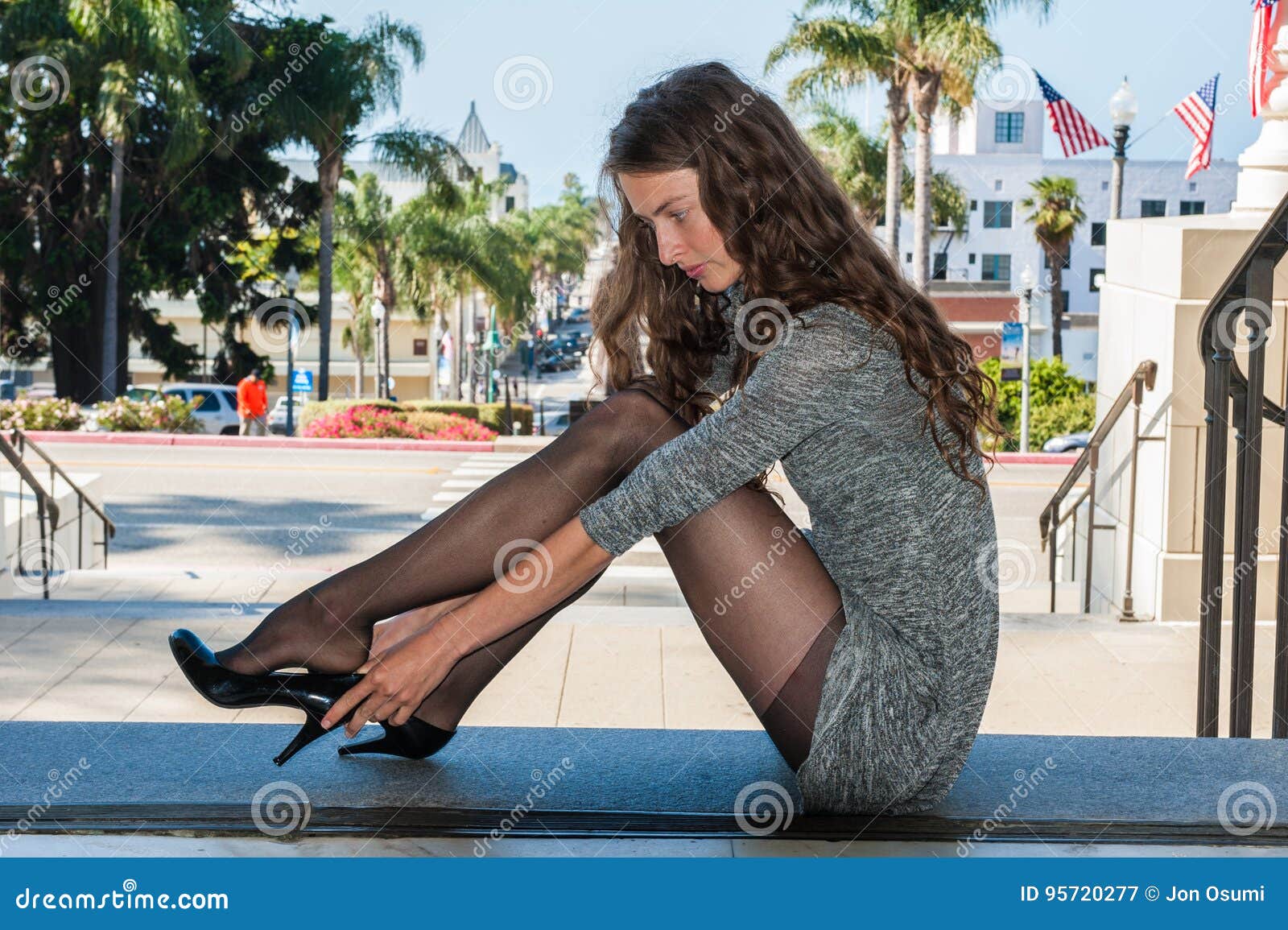 Pantyhose at street level. stock image. Image of black - 95720277