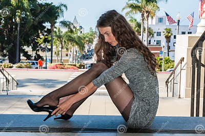 Pantyhose at street level. stock image. Image of black - 95720277