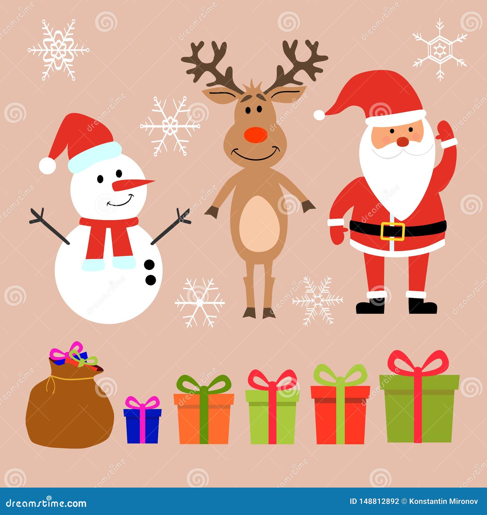 Pap? Noel Azul, Ciervos, Mu?eco De Nieve, Bolso Del Regalo Y Sistema Del Ejemplo Del Vector De Las Cajas De Regalo Ilustración del Vector - Ilustración de noel, sistema: 148812892