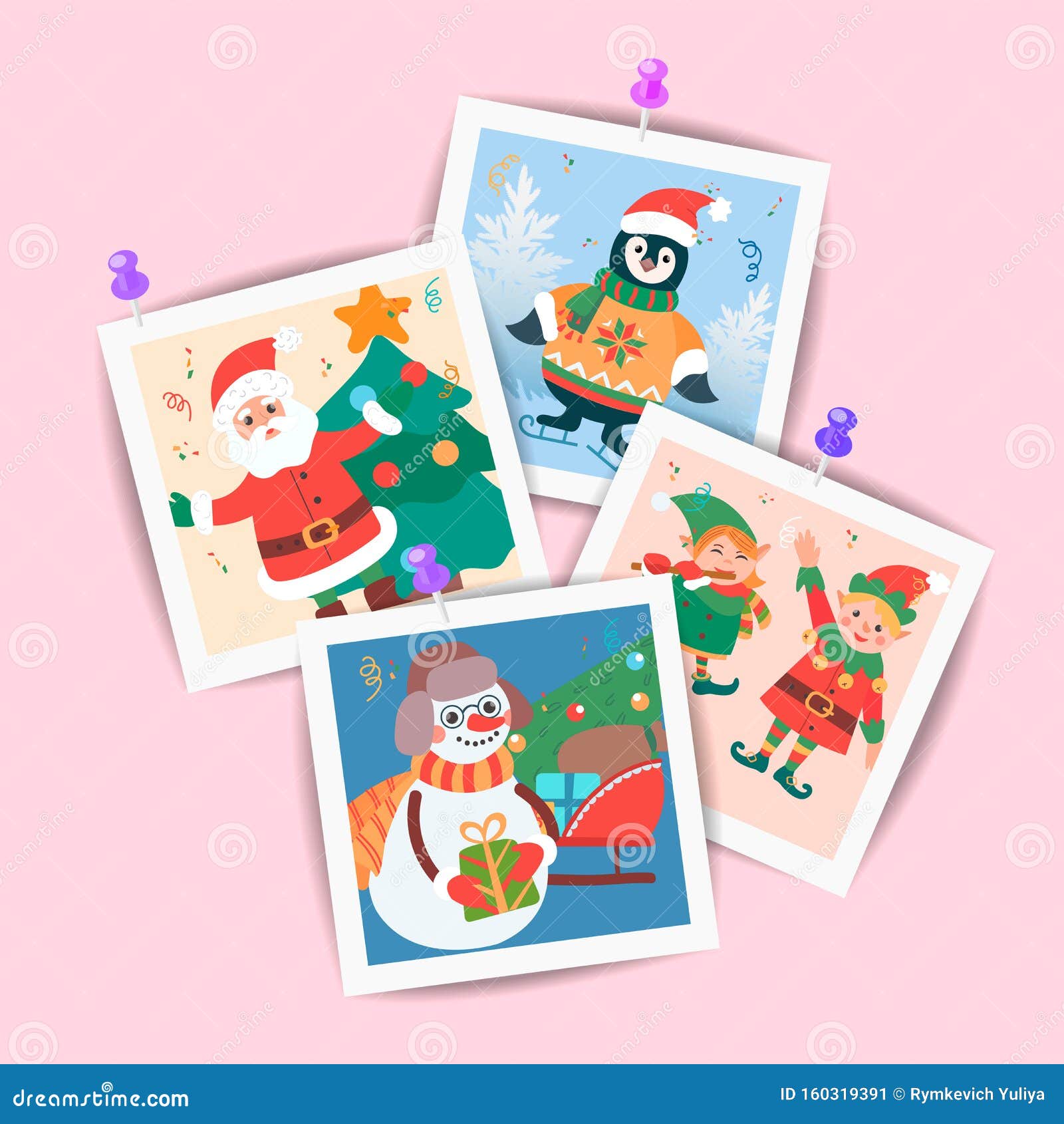 Papá Noel, Muñeco De Nieve, Pingüino, Gente Feliz Cerca De árboles Navideños Decorados Ilustración del Vector - Ilustración de cerca, decorados: 160319391
