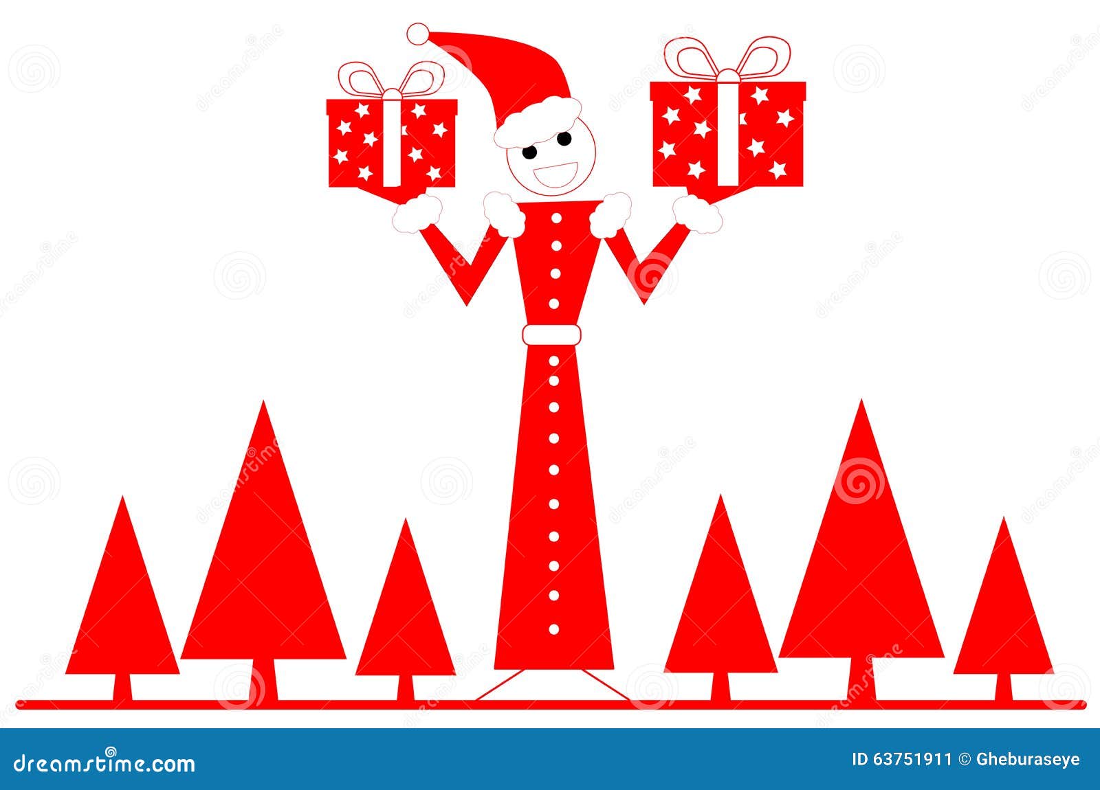 Papai Noel Estilizado Com Presentes E árvores De Natal Ilustração do Vetor  - Ilustração de imagem, presente: 63751911