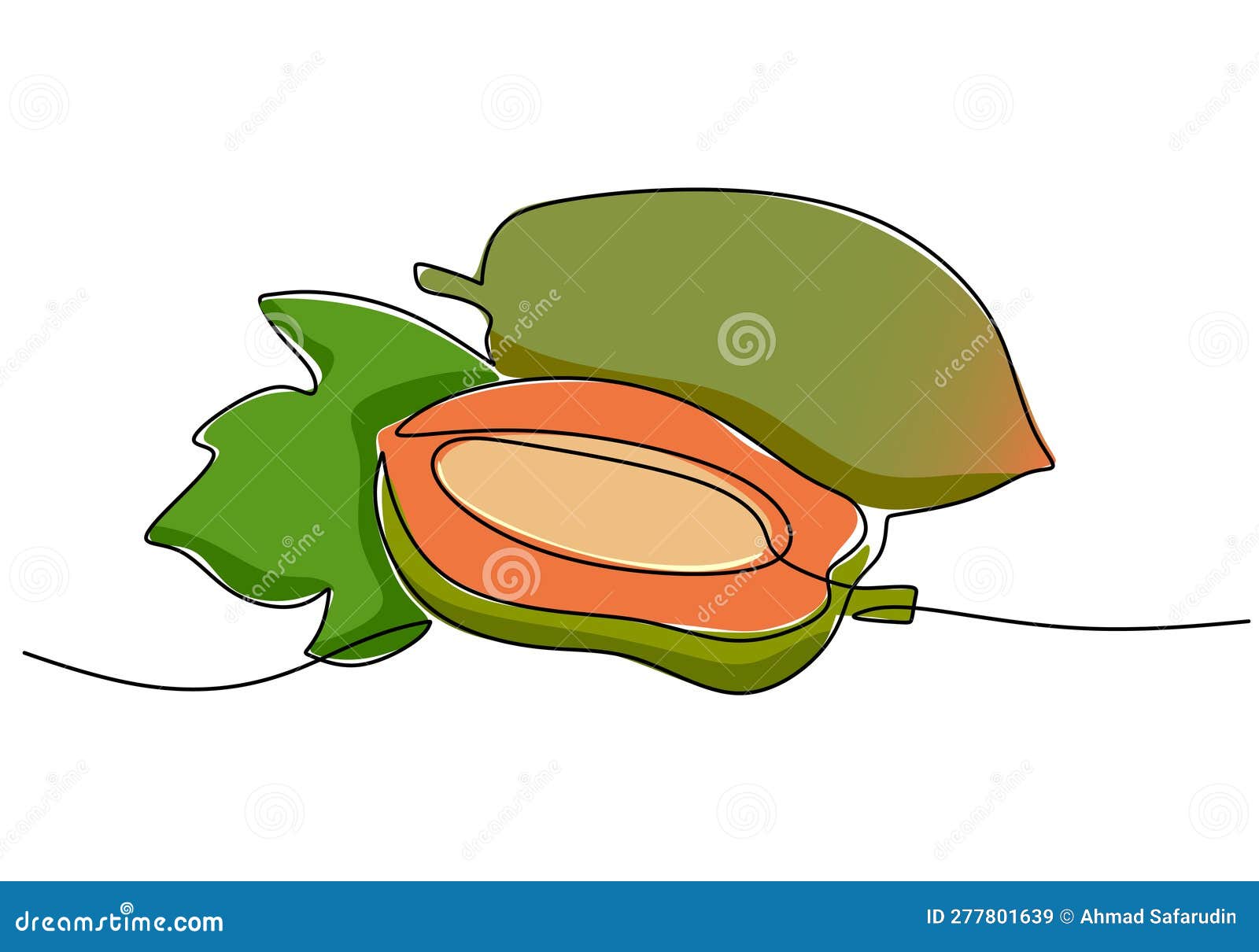 Papaya Continuous One Line Drawing, Fruit Vector Illustration Stock