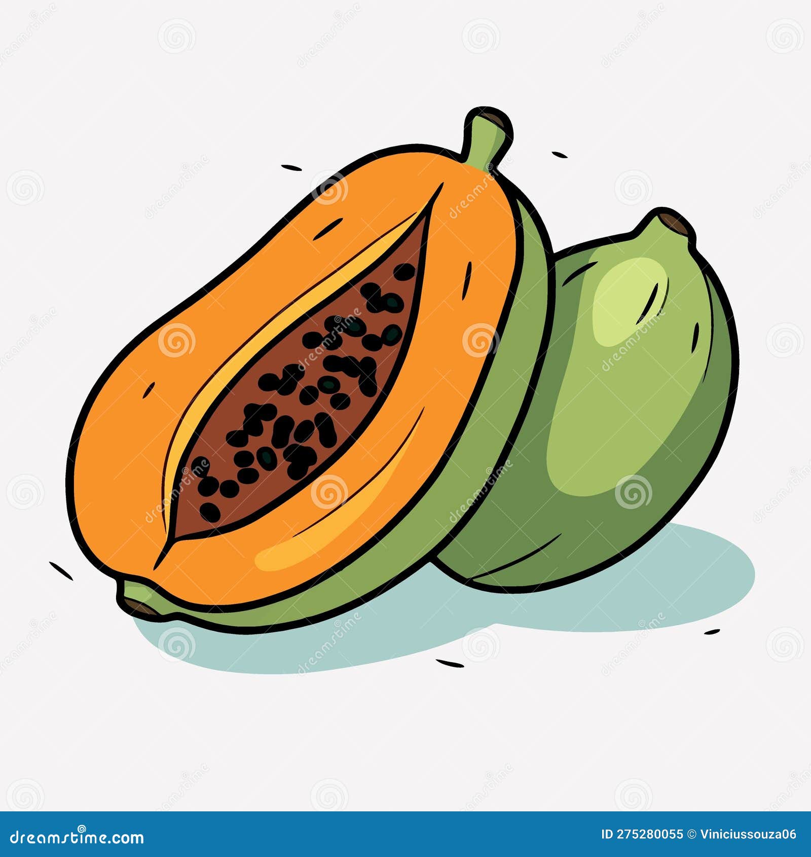 Papaya fruit cut in half stock vector. Illustration of seed 275280055
