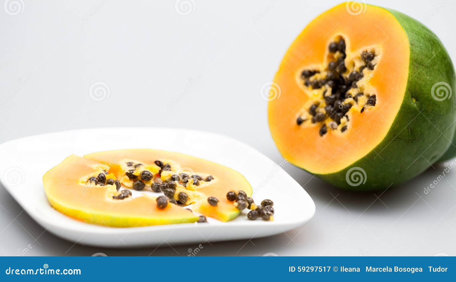 Papaya Fruit Half and Slice with Seeds Stock Image Image of seed