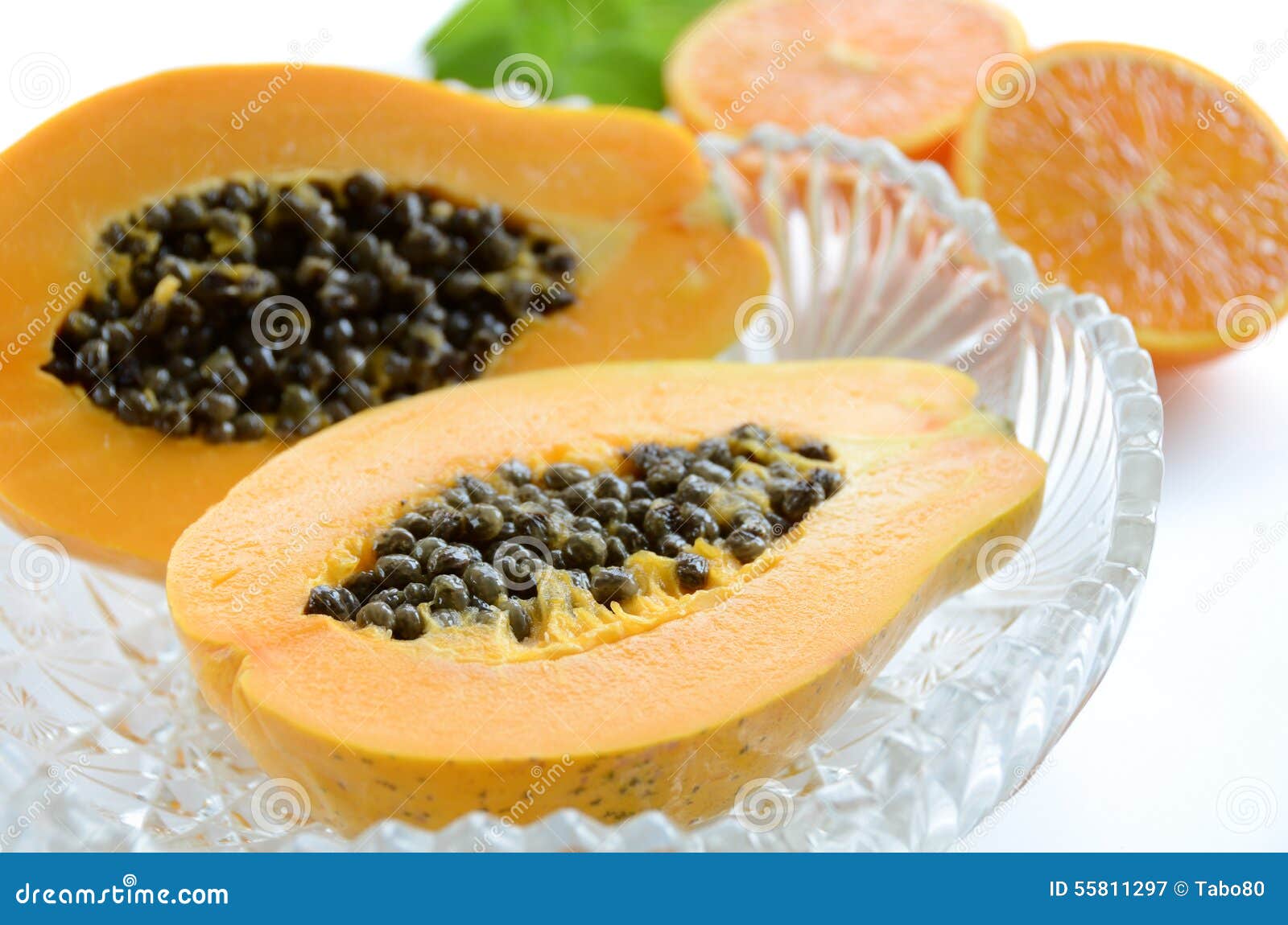 Papaya with Orange and Mint Stock Image Image of bowl, background
