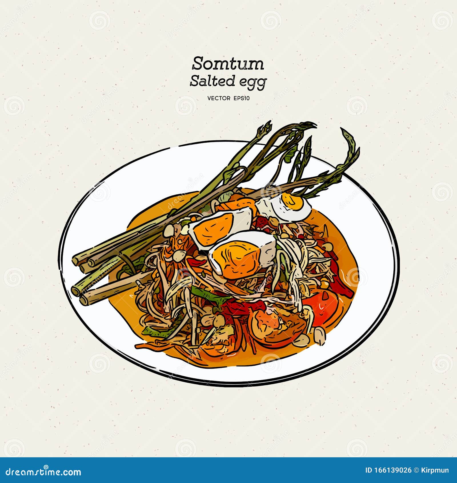 Papaya Salad with Salted Egg, Hand Draw Sketch Vector Stock Vector