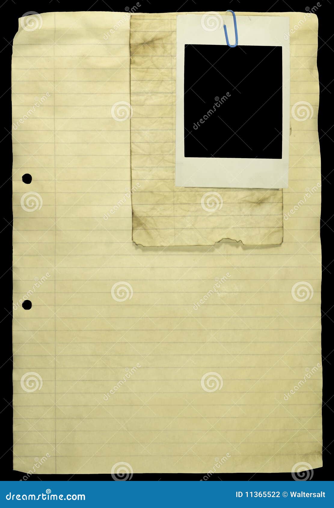 Papel Alineado Viejo Con El Clip De Papel Y Una Polaroid. Foto de archivo -  Imagen de escuela, libro: 11365522