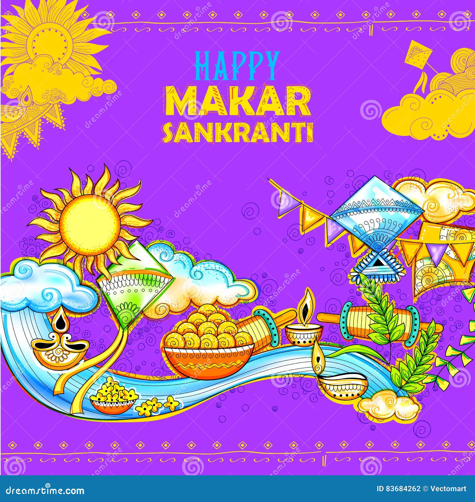 Papel De Parede De Makar Sankranti Com O Papagaio Colorido Para O