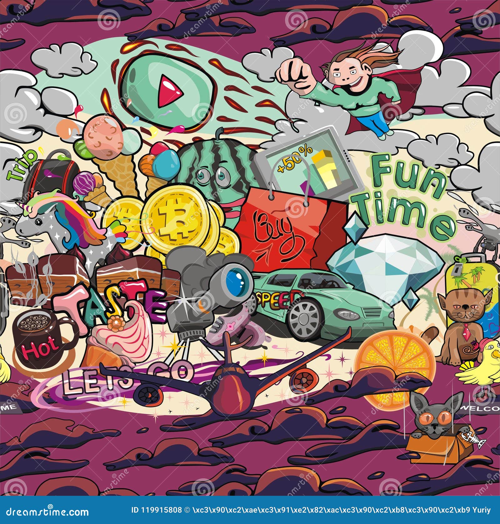 Papel De Parede Graffiti Bizarre Seamless Texture Sticker Stock Photo