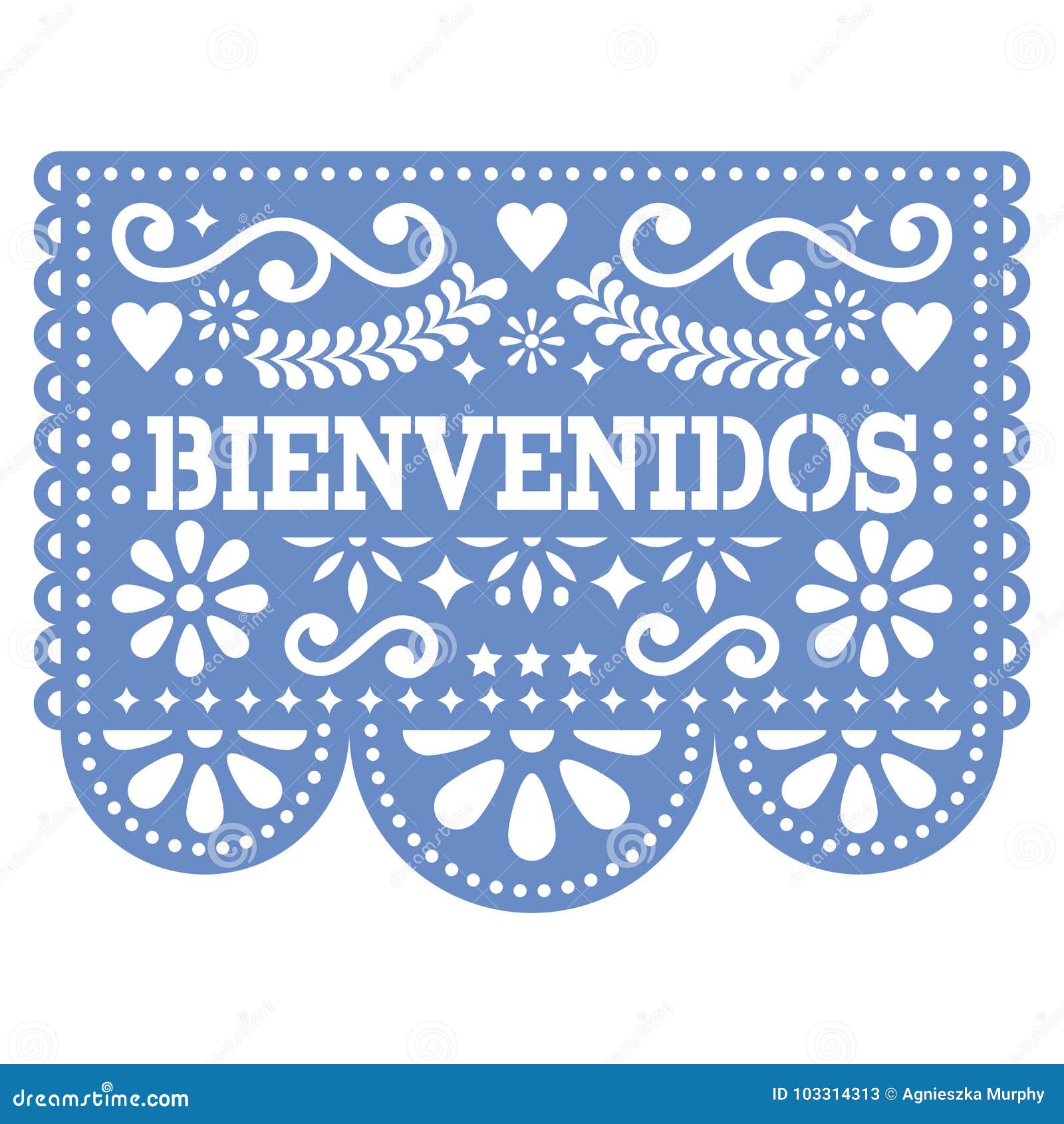 papel picado bienvenidos   - mexican welcome paper decoration with pattern and text