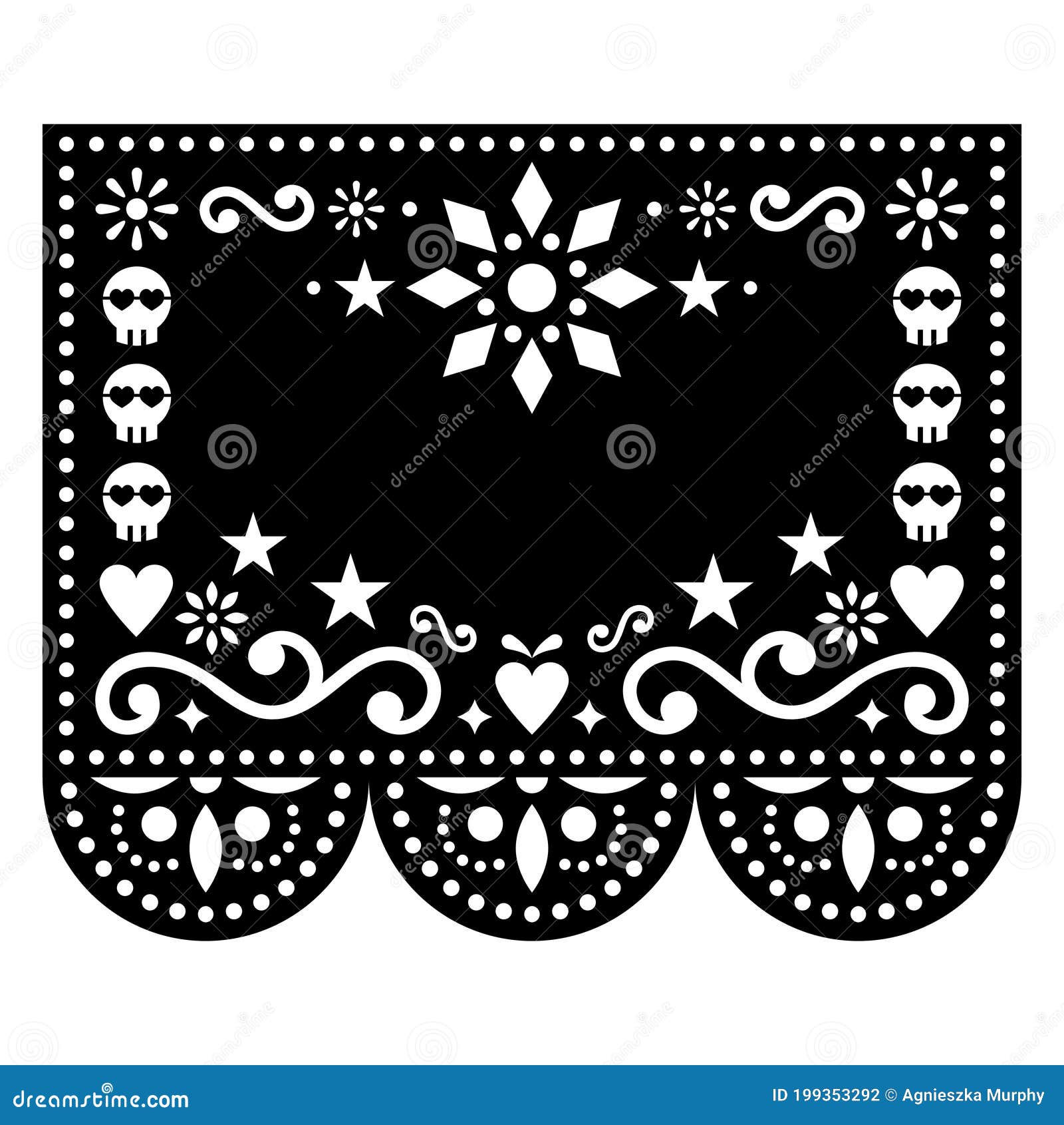 halloween and day of the dead papel picado   with skulls and flowers, mexican paper cut out pattern - dia de los muert