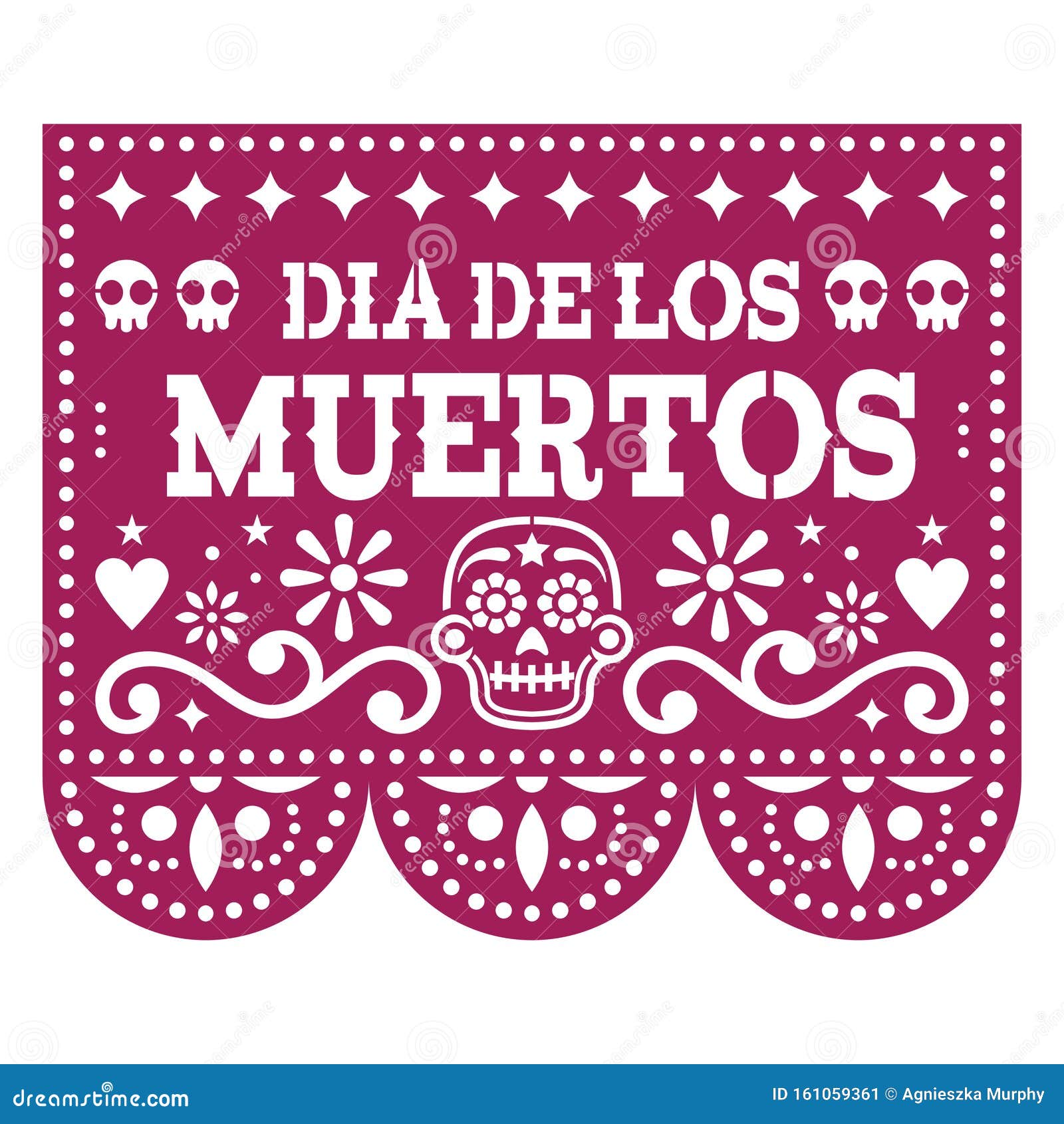 dia de los muertos - day of the dead papel picado  with sugar skulls, mexican paper cut out garland background with flowers