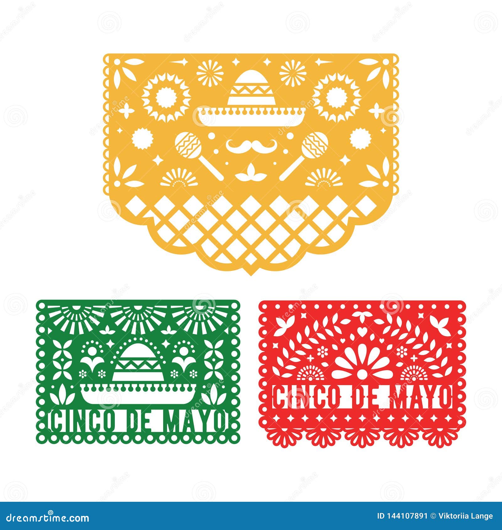 papel picado set, mexican paper decorations for cinco de mayo.