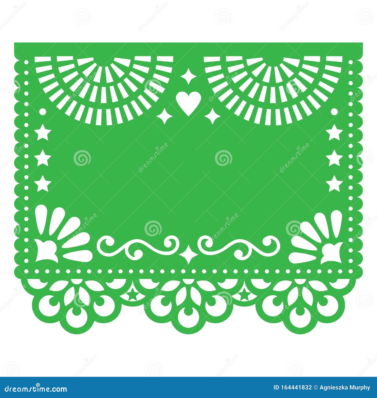 papel picado  blank template , floral green  with abstract s, retro mexican paper decorations pattern