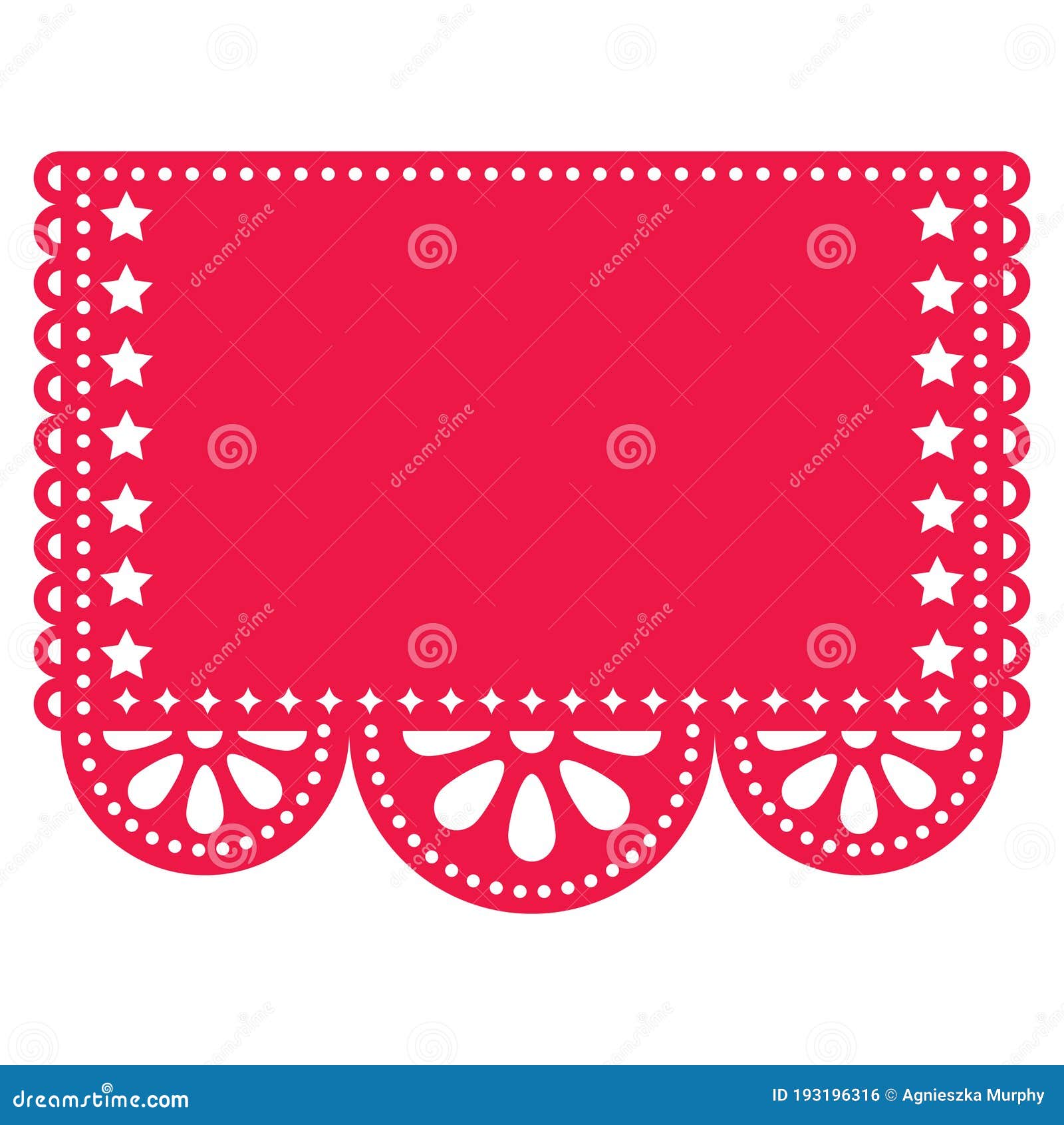 papel picado  template  with empty space for text, red mexican paper cut out decoration with flowers and geometric sha