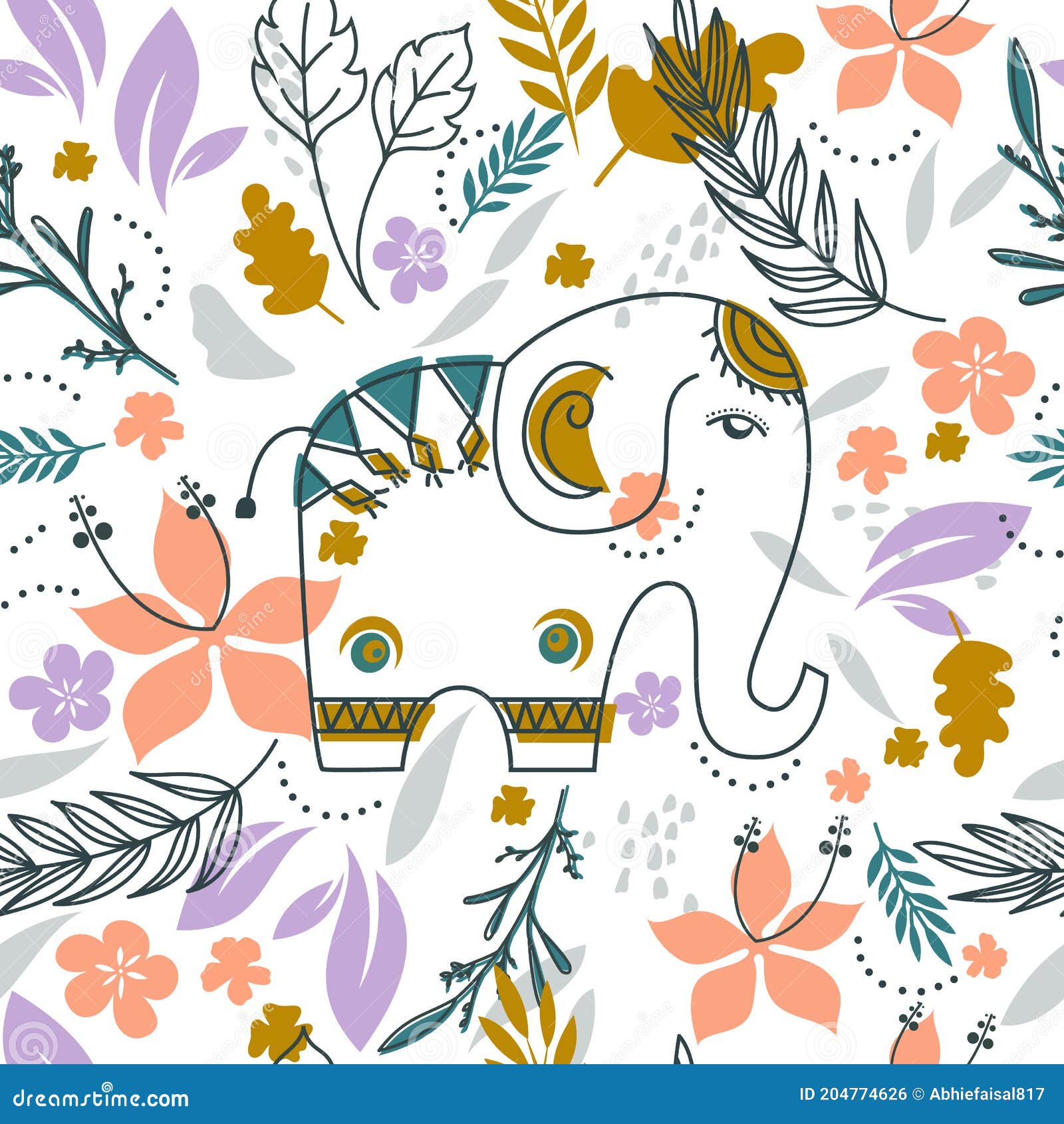 Papel Tapiz De Elefante Y Floral Sobre Fondo Blanco Dibujo Animado Patrón  Sin Costuras Ilustración del Vector - Ilustración de azul, textura:  204774626