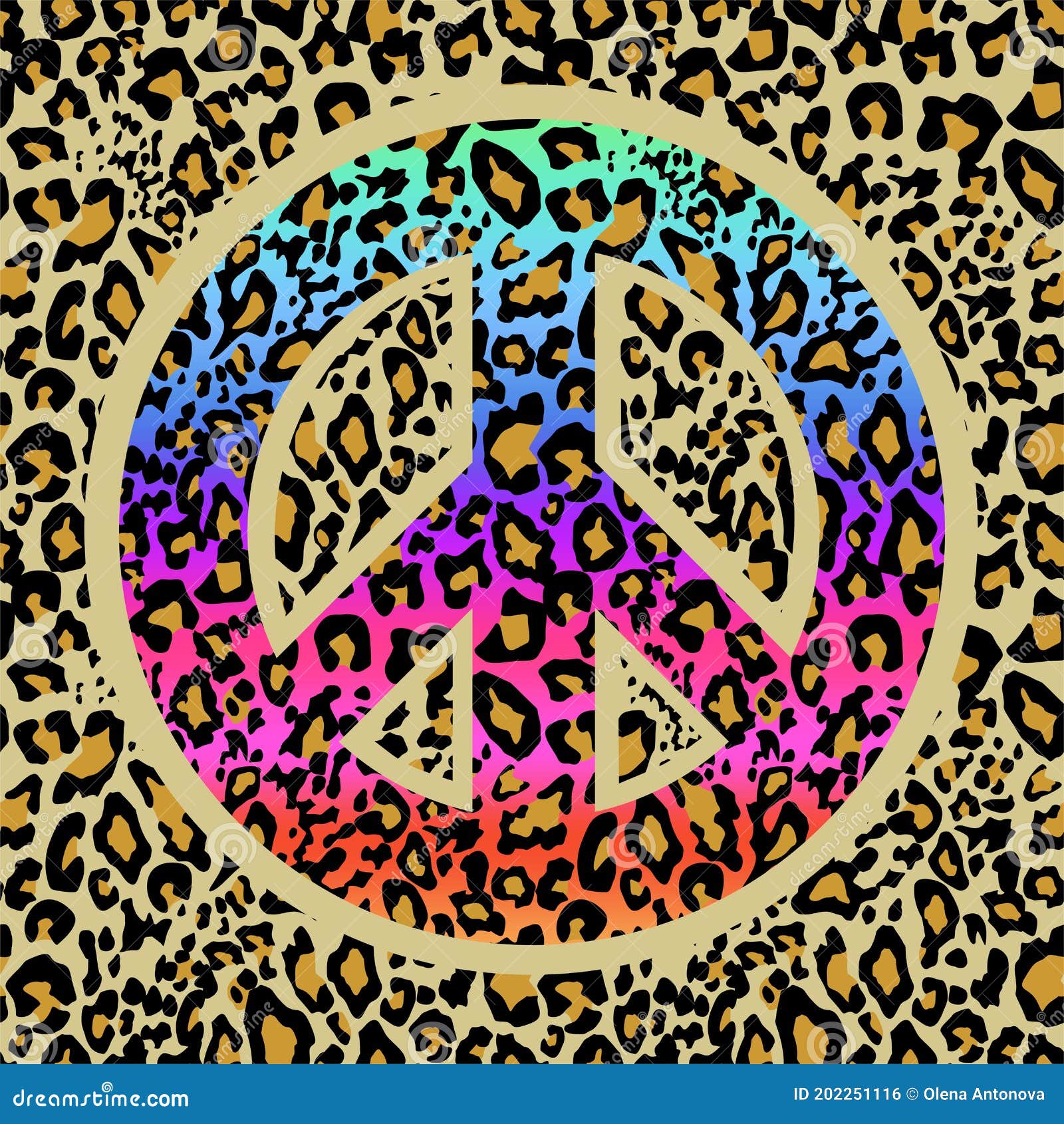 Papel Tapiz De Leopardo De Color De Arena Transparente Con Símbolo De Paz Hippie Colorido Para Envoltura De Papel Camiseta Diseñ Ilustración del Vector - Ilustración de piel, pantera: