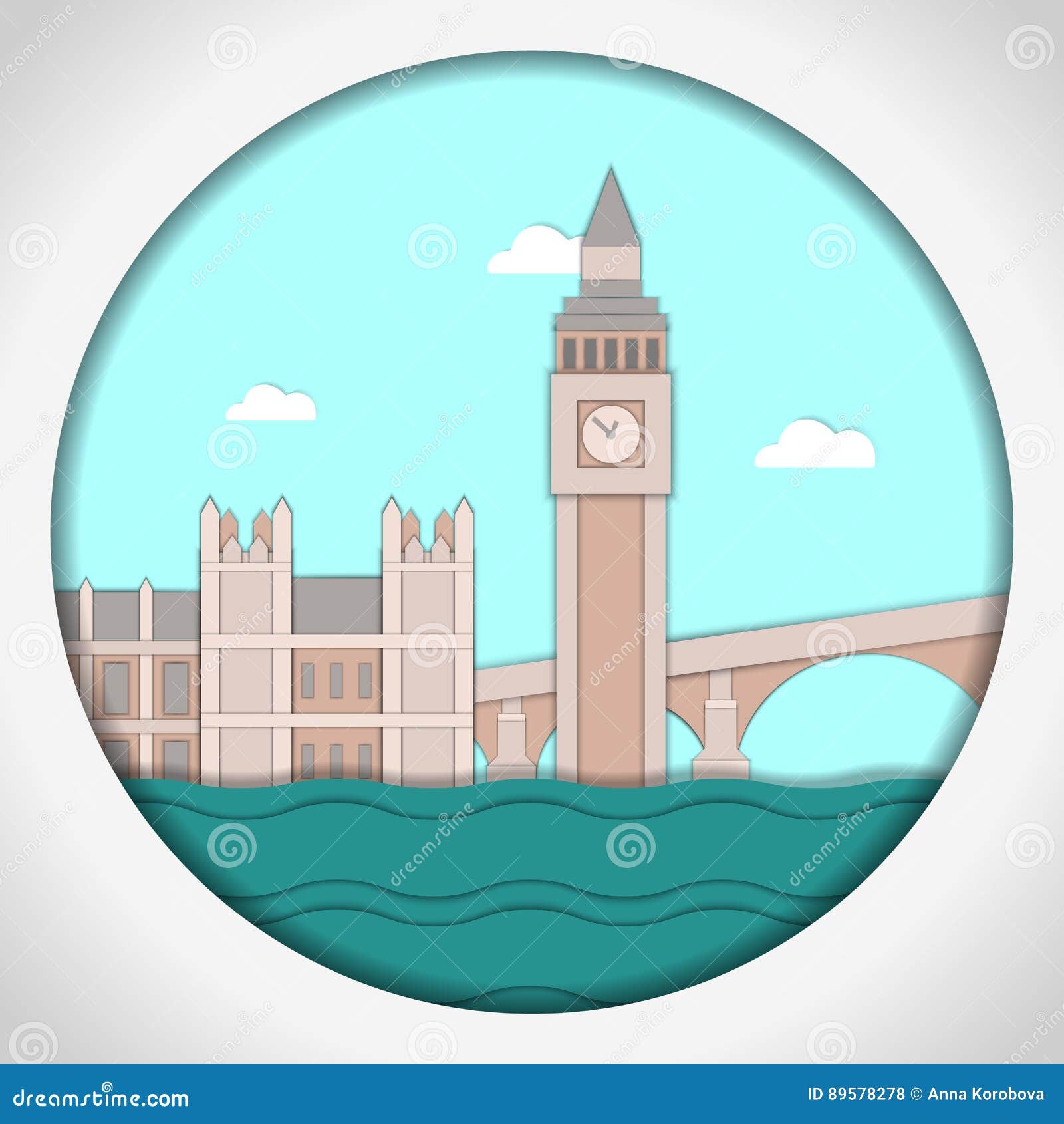 paper applique style  . card with application of big ben tower and westminster palace. london.postcard