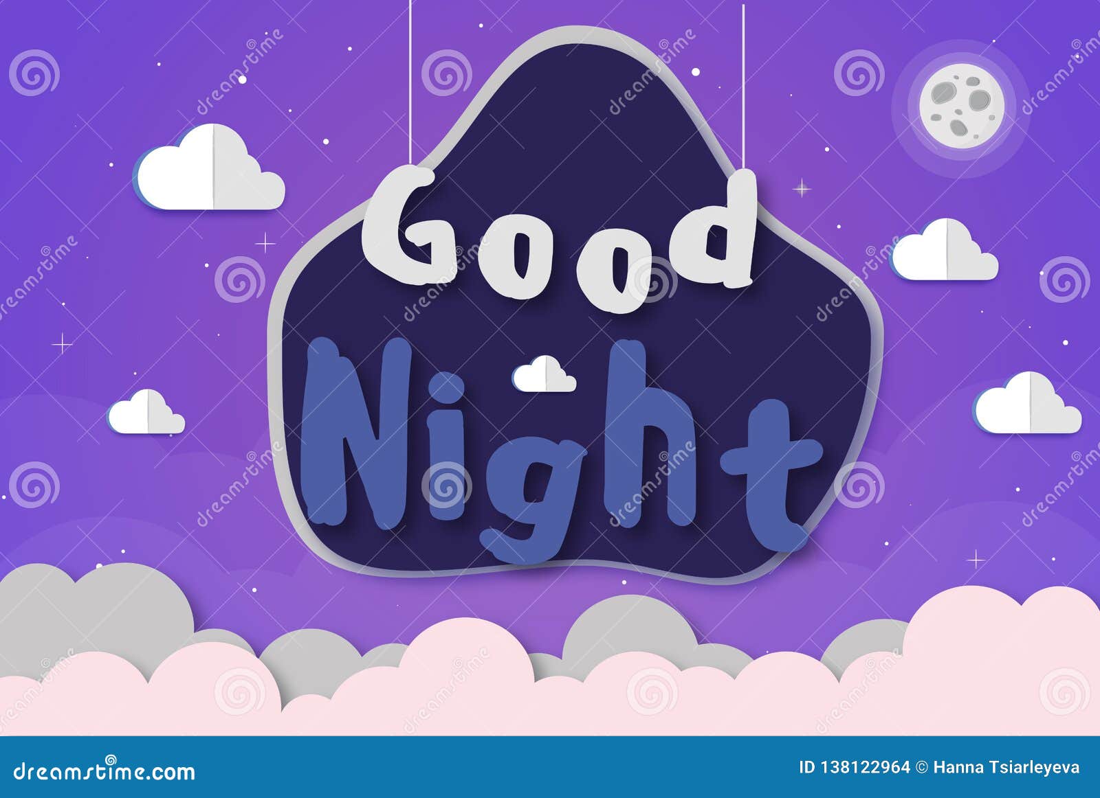 Paper Art of Goodnight and Sweet Dream, Night Paper Cloud and Moon with ...