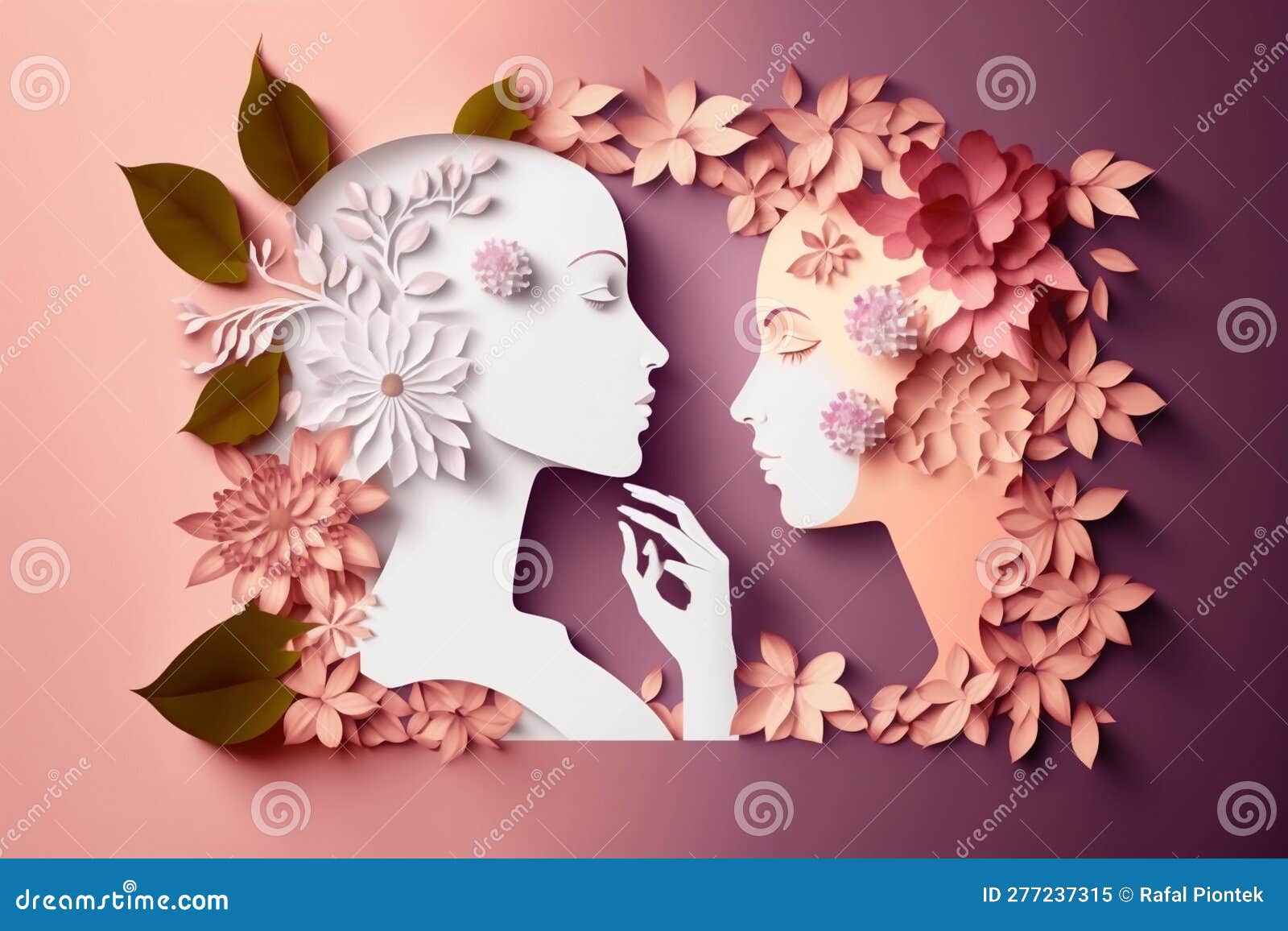 paper art , happy women's day 8 march with women of different frame of flower, generate ai