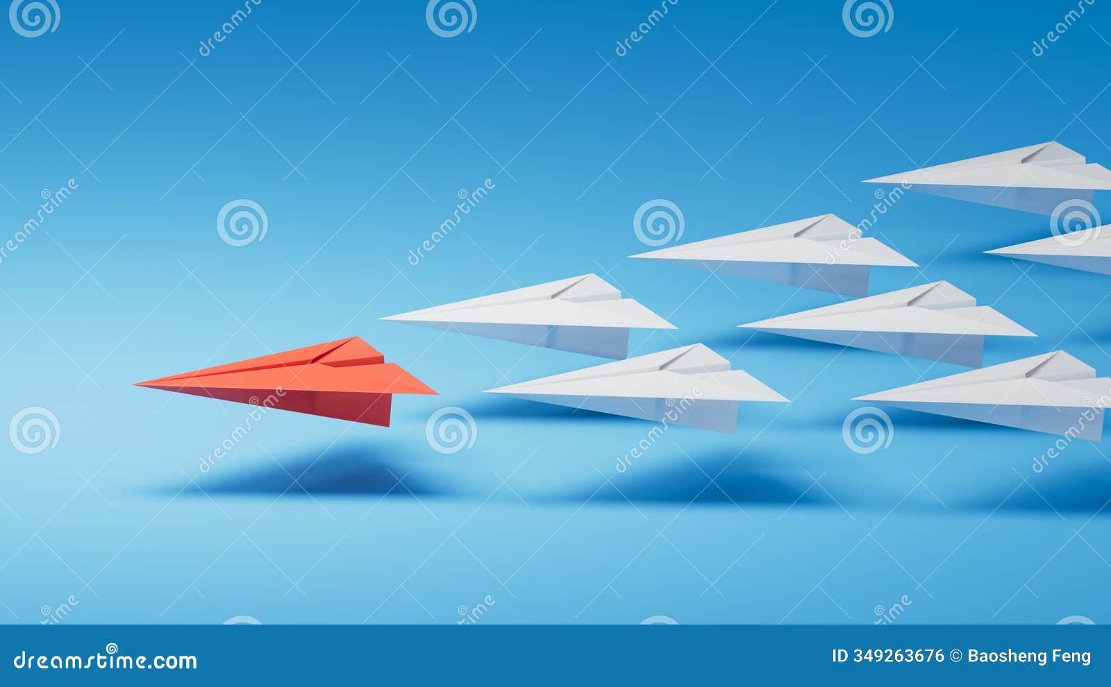 paper art style. creative idea.leaderplane concept with red paper plane leading among white.