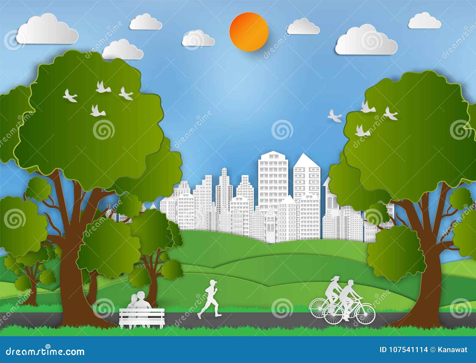 paper art style of landscape and people in city parks to save the world idea, abstract  background