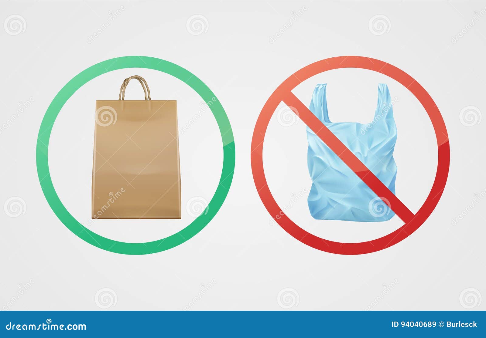 Paper bag against plastic stock vector. Illustration of disposable
