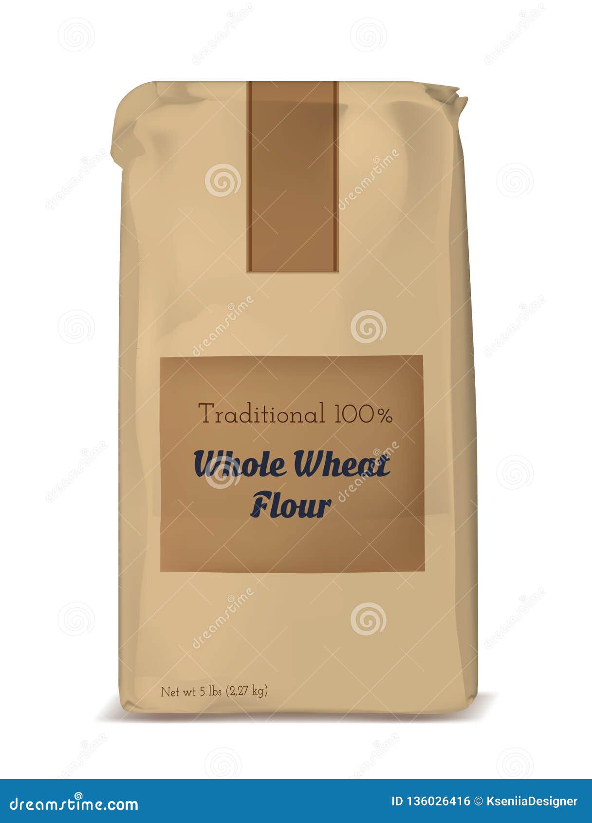 Paper Bag for Flour. Vector Brown Soft Packing Stock Vector