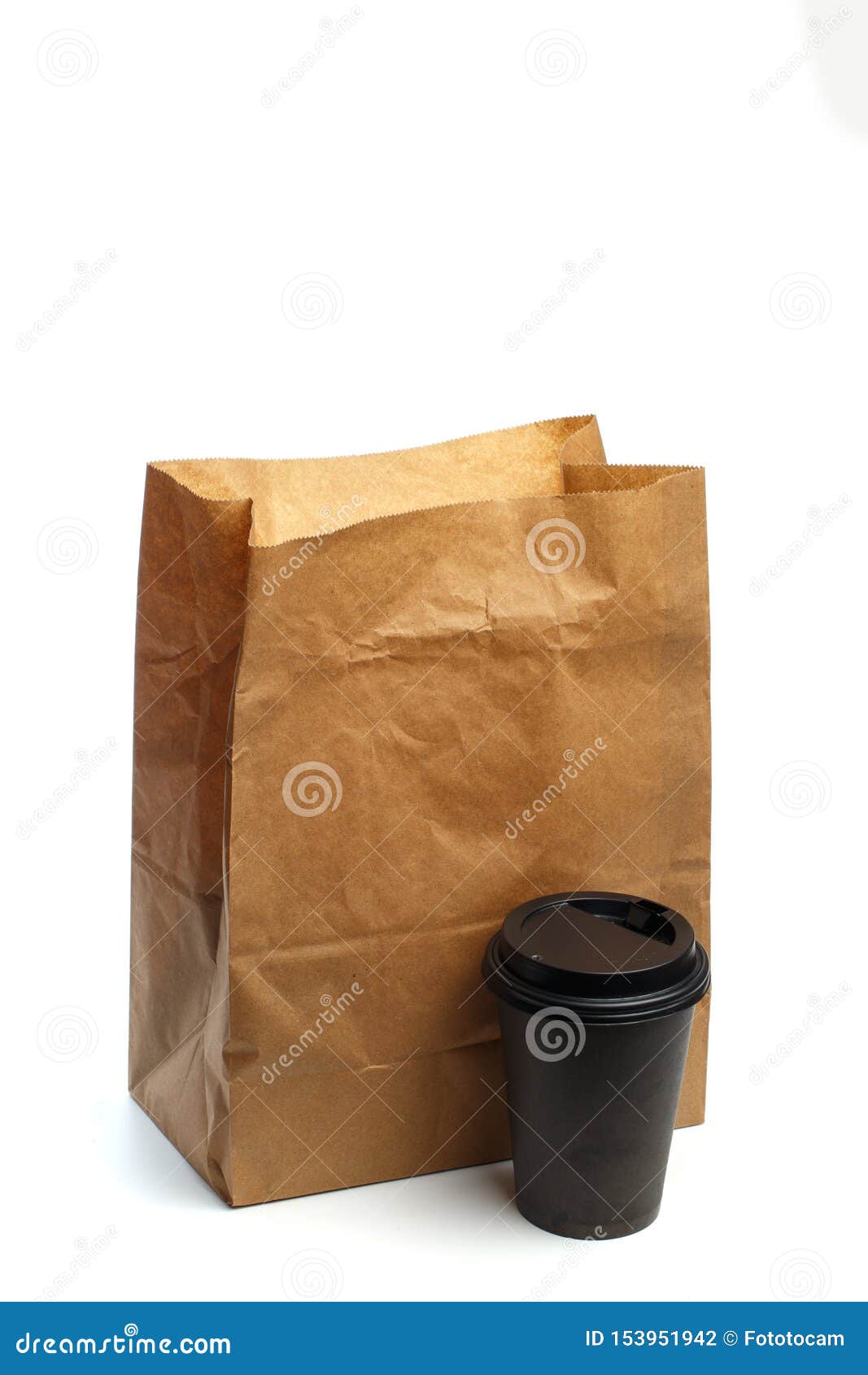 Download Paper Bag On White Background With Coffee Cup Mockup For Design Stock Photo - Image of fashion ...