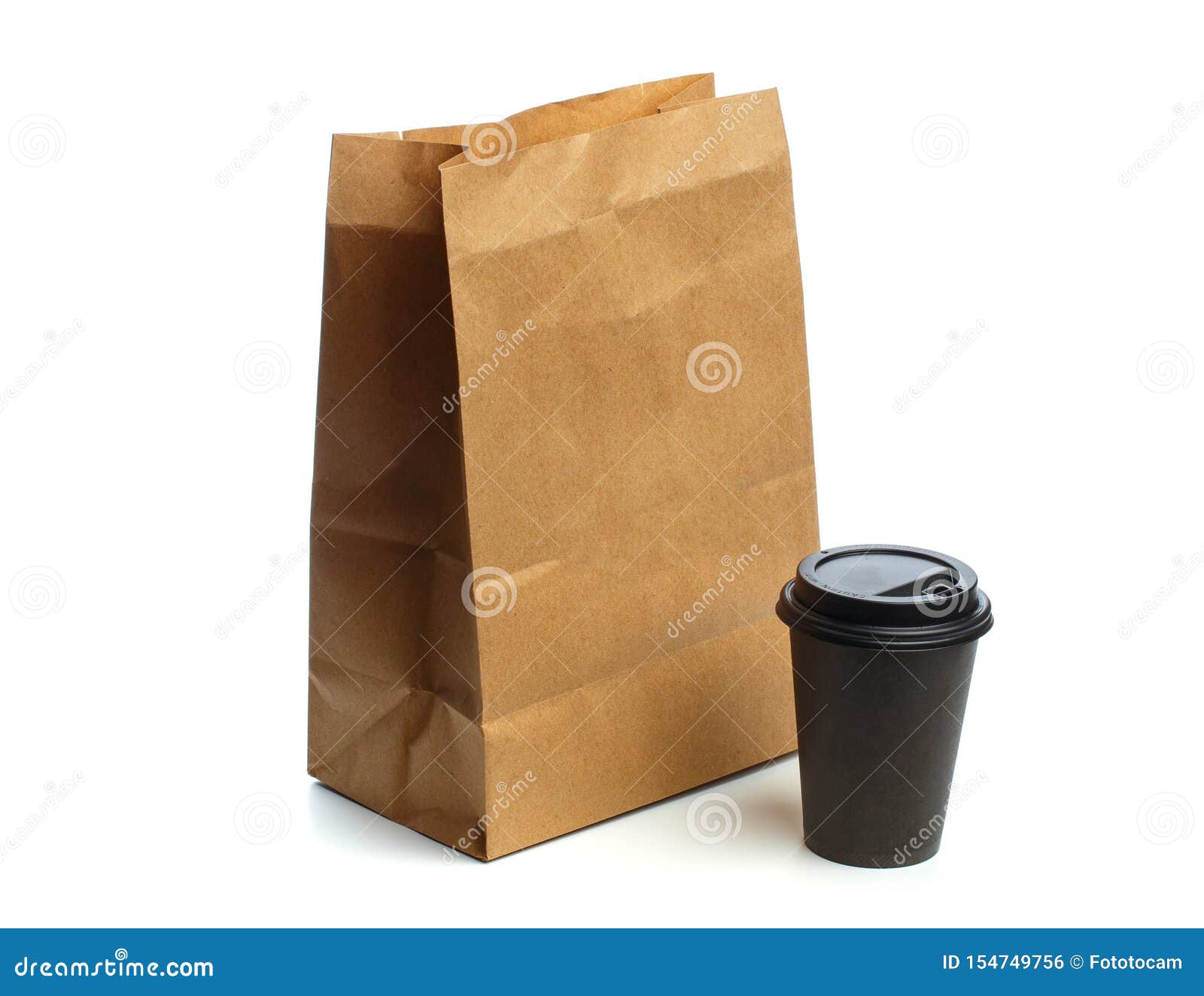Download Paper Bag On White Background With Coffee Cup Mockup For ...