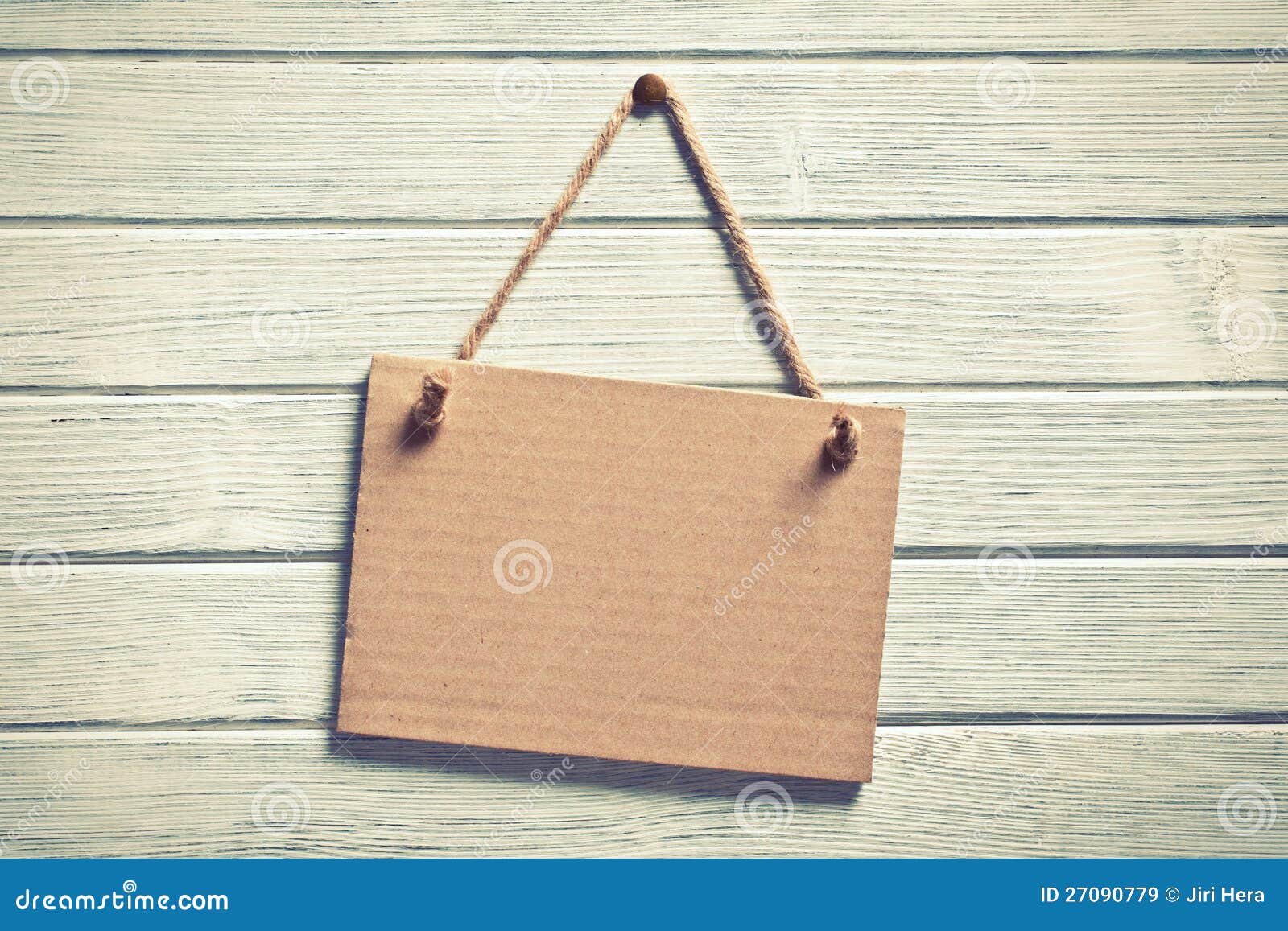 Paper Board Hanging On Wooden Wall Royalty Free Stock ...