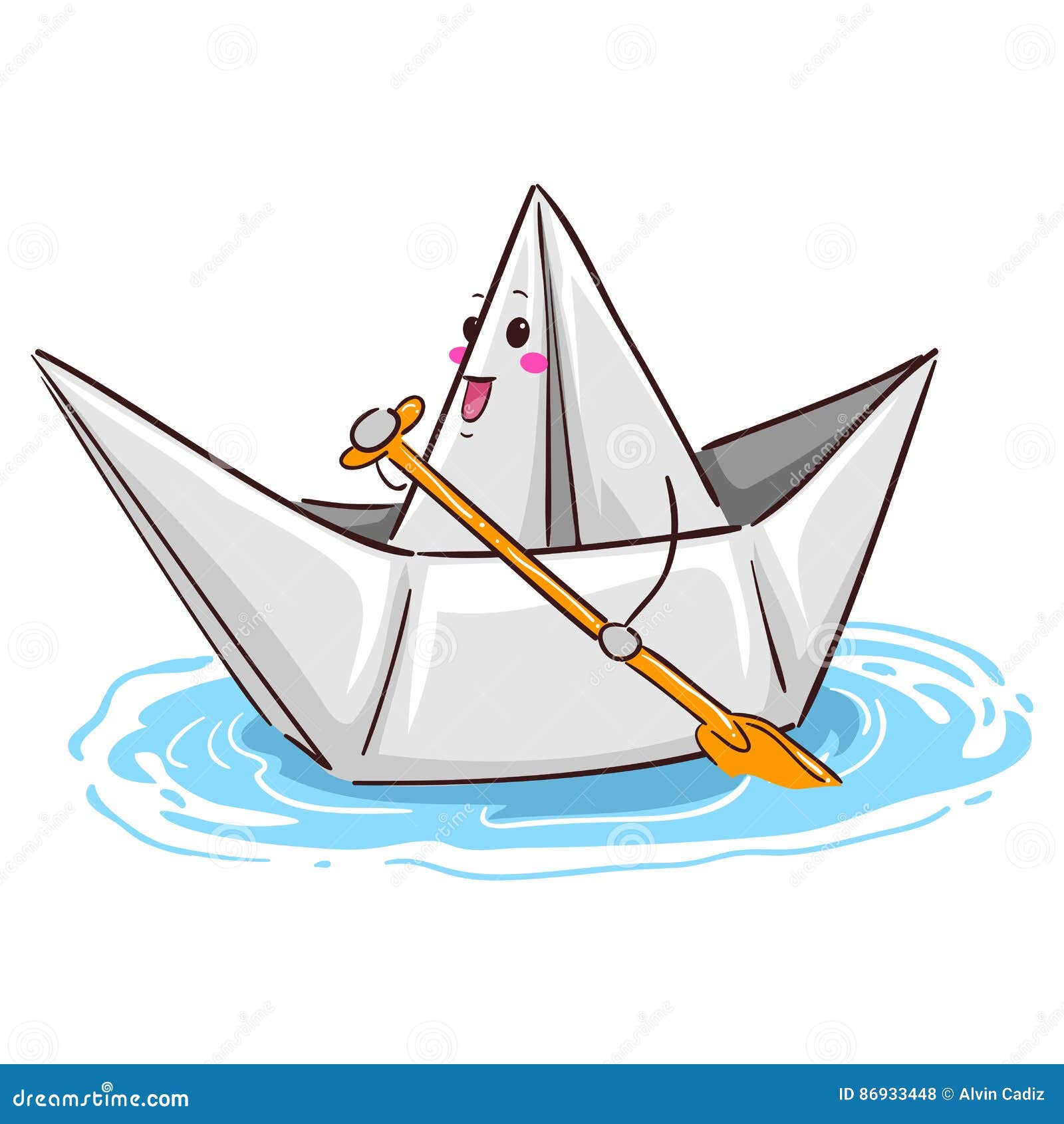 Paper Boat Mascot Paddling on Water Stock Vector Illustration of