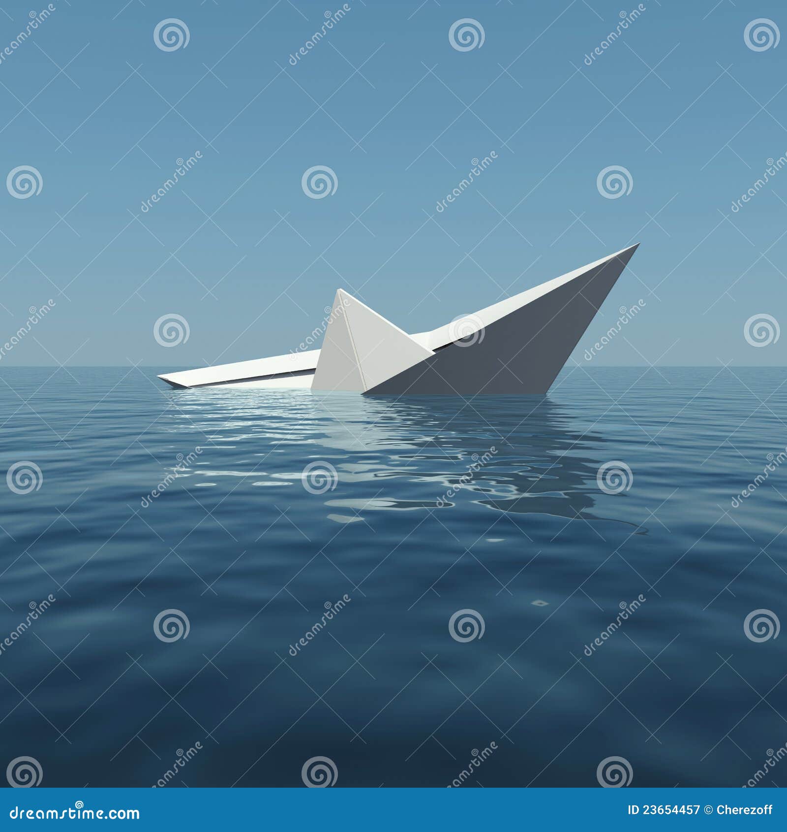 Paper Boat Is Sinking Into The Sea Stock Illustration