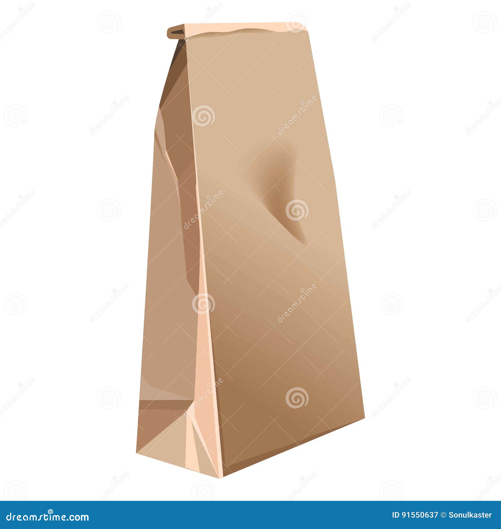 Empty brown paper bag with handles holes. Realistic kraft package with  shadows isolated on white background. design template. Stock Vector