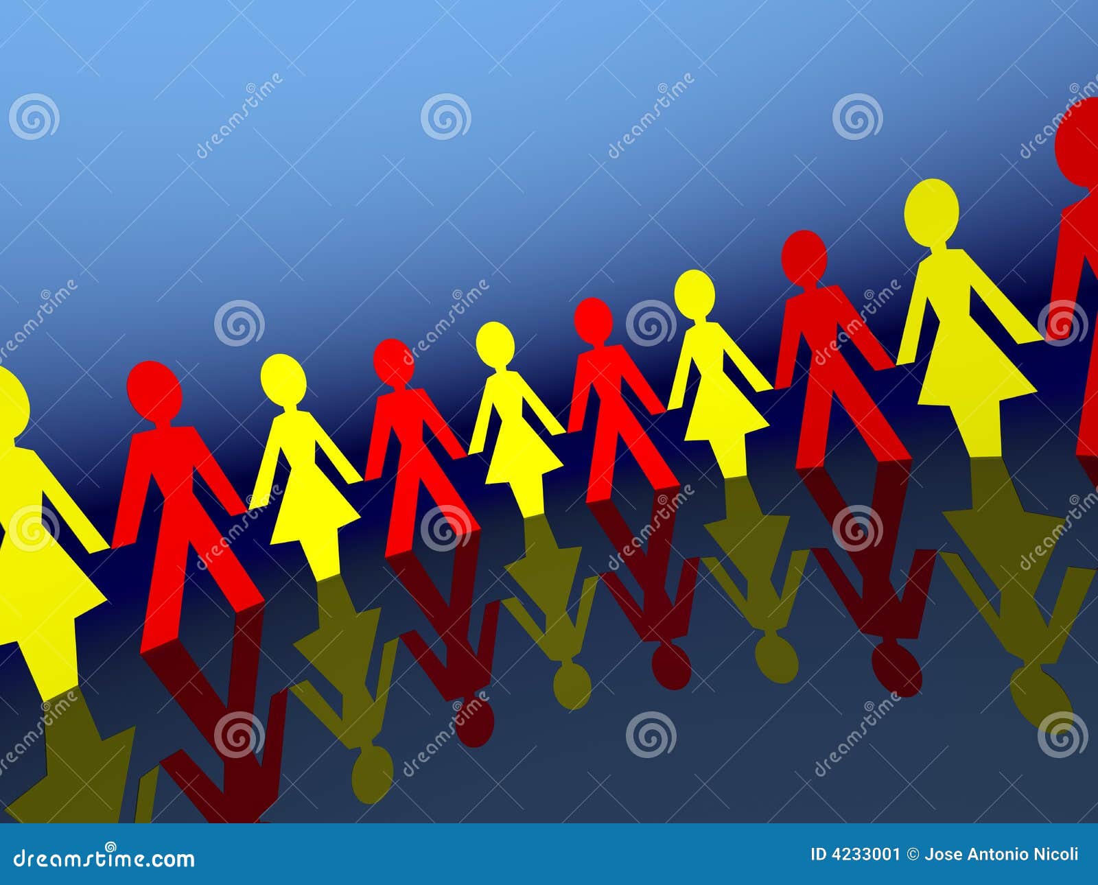 Cut Out Paper Chain Female Figures In Shades Of Dark Red Cartoon Vector