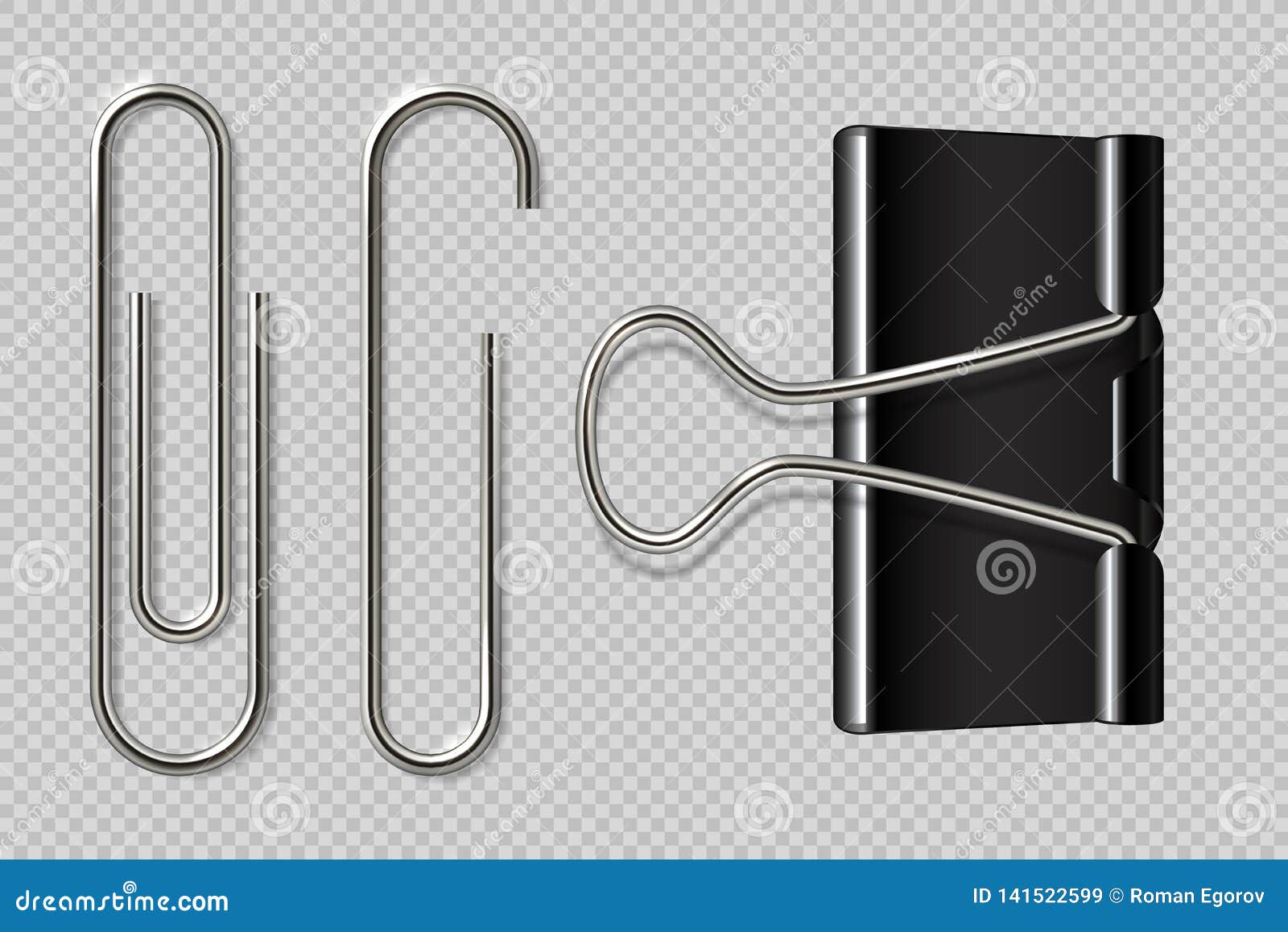 paper clips. realistic binder, paper holder  on white background, macro metal notebook fasteners.  paper