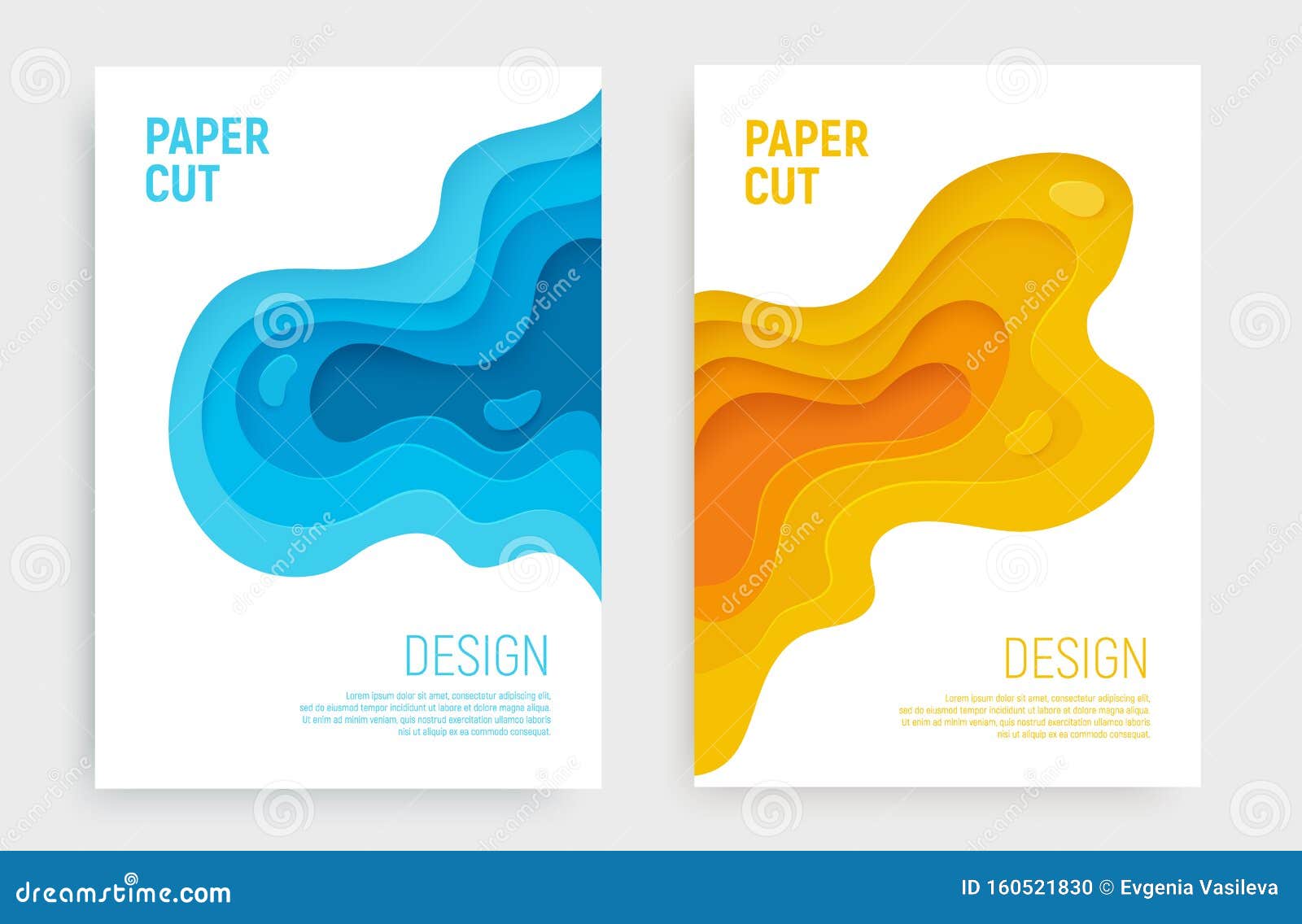 paper cut banner set with 3d slime abstract background and blue, yellow waves layers. abstract layout  for
