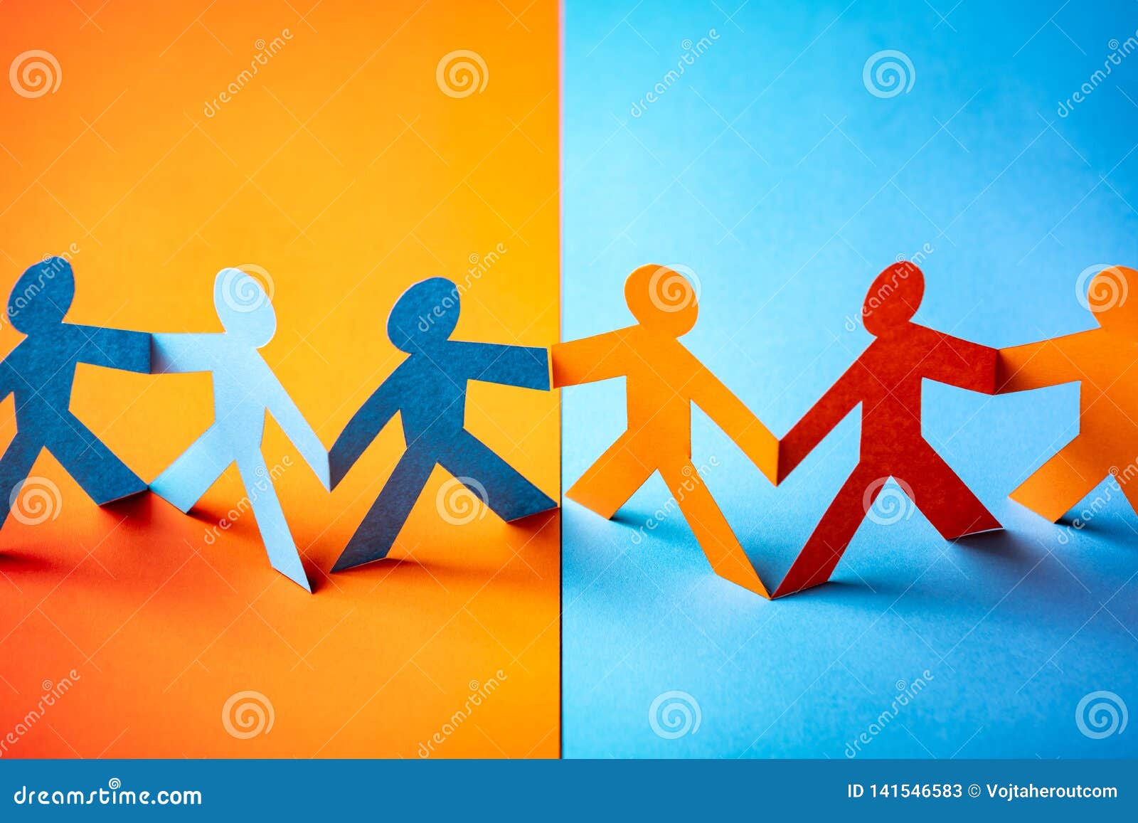 paper cut concept - multicultural cooperation of the two groups