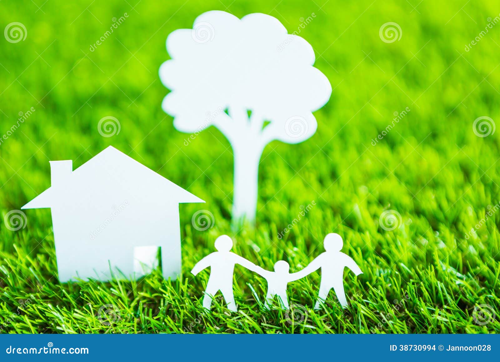 paper cut family house tree green grass fresh spring 38730994