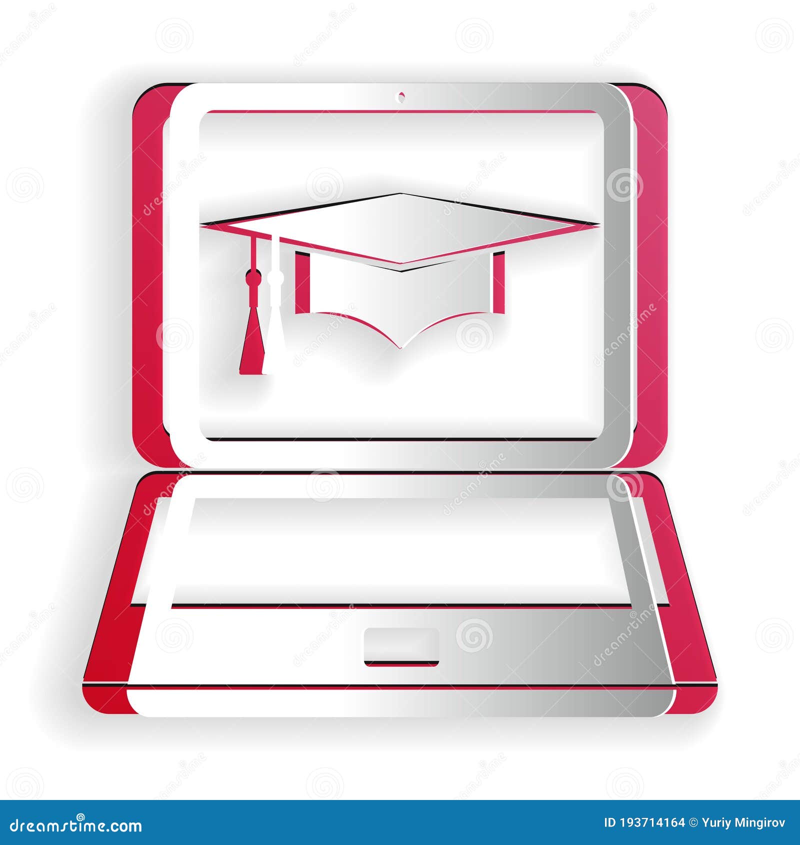 Paper Cut Graduation Cap and Laptop Icon. Online Learning or E-learning  Concept Icon Isolated on White Background Stock Vector - Illustration of  origami, papercut: 193714164