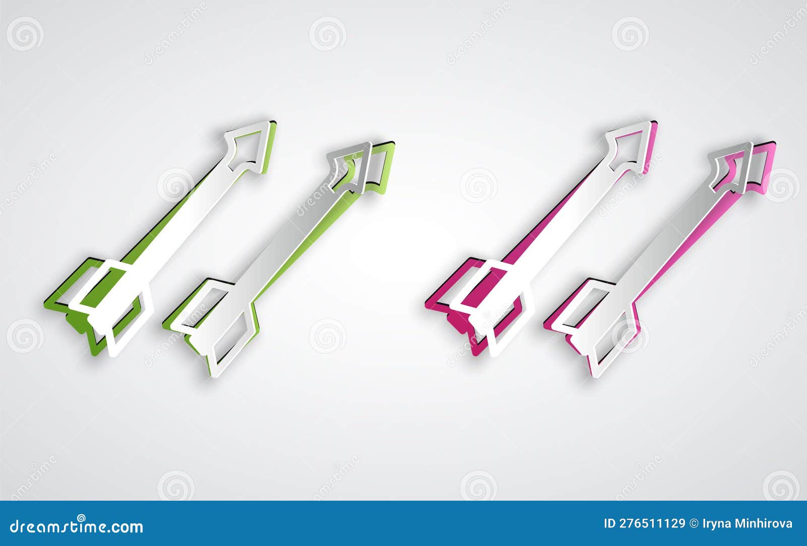 paper cut medieval arrows icon  on grey background. medieval weapon. paper art style. 