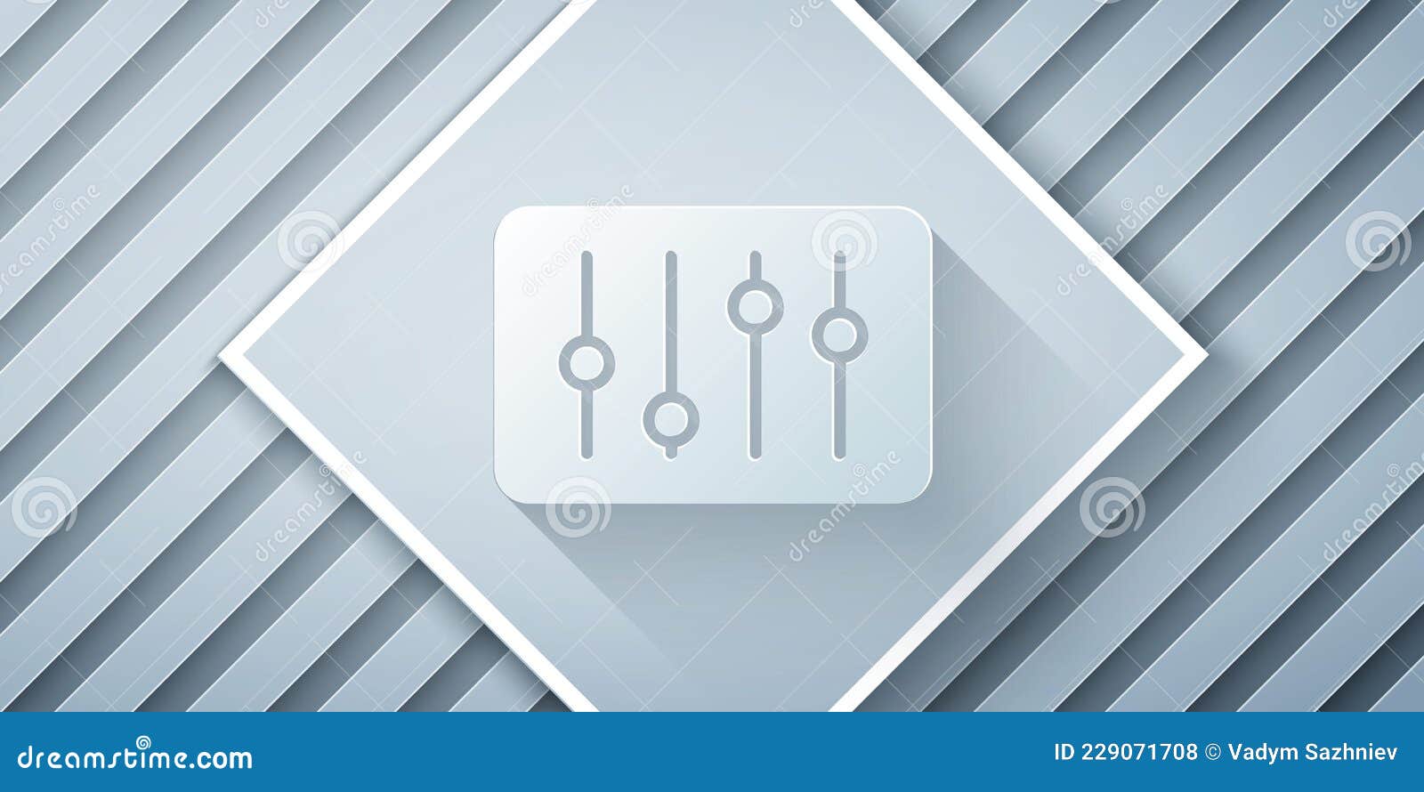 paper cut sound mixer controller icon  on grey background. dj equipment slider buttons. mixing console. paper