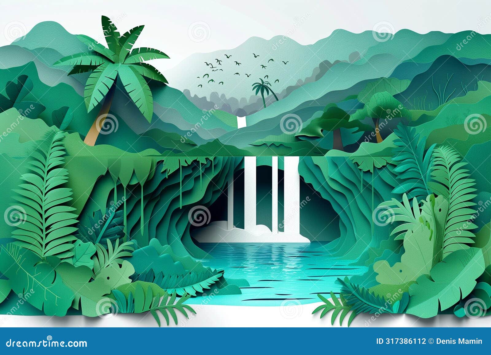 paper cutout rio celeste nature scene ai generated