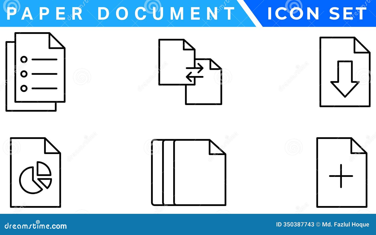 paper document icon set. folded written paper document page icon  . linear file icon in different styles