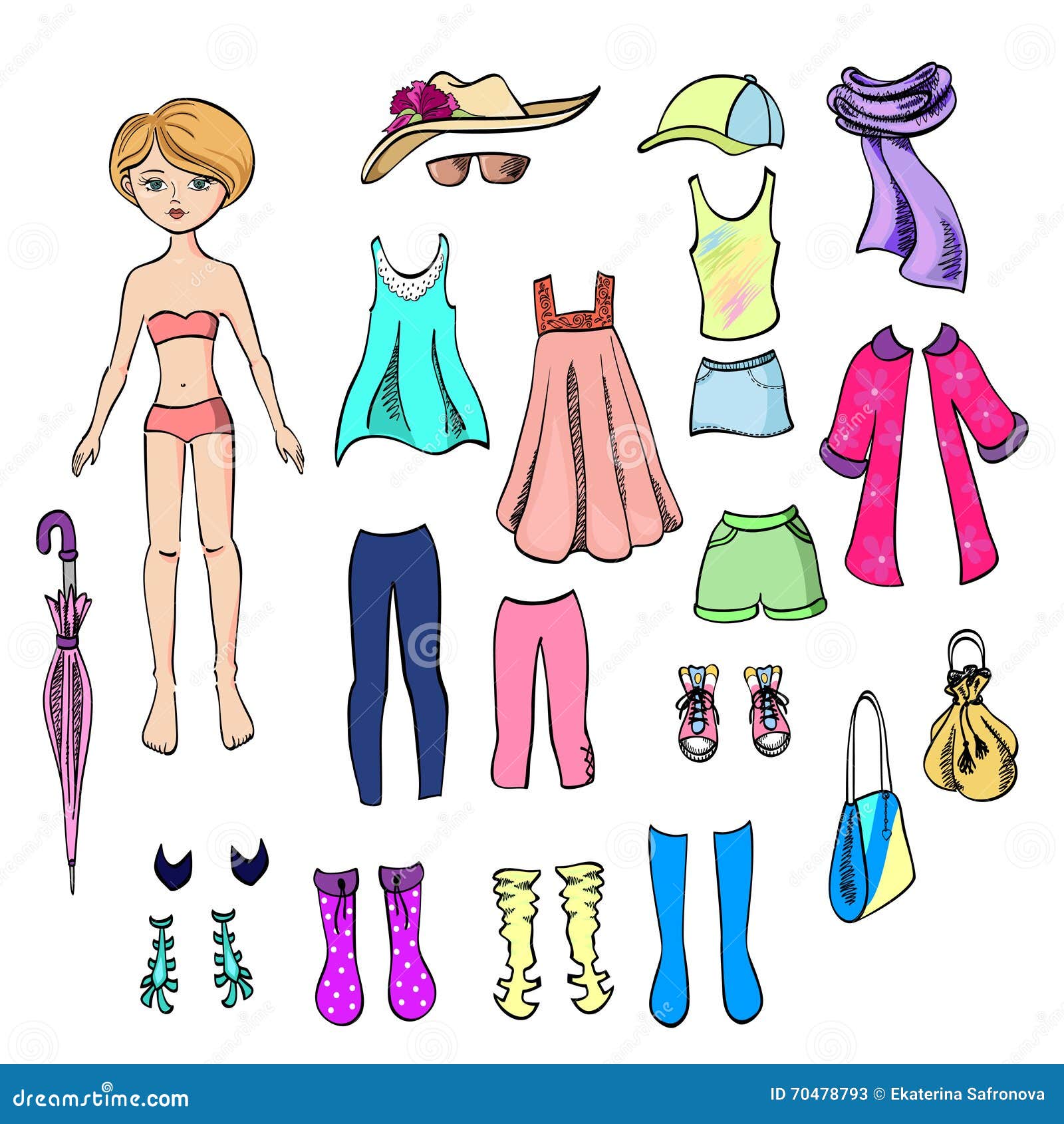 Paper Doll and a Set Clothes for Her Stock Vector - Illustration of ...