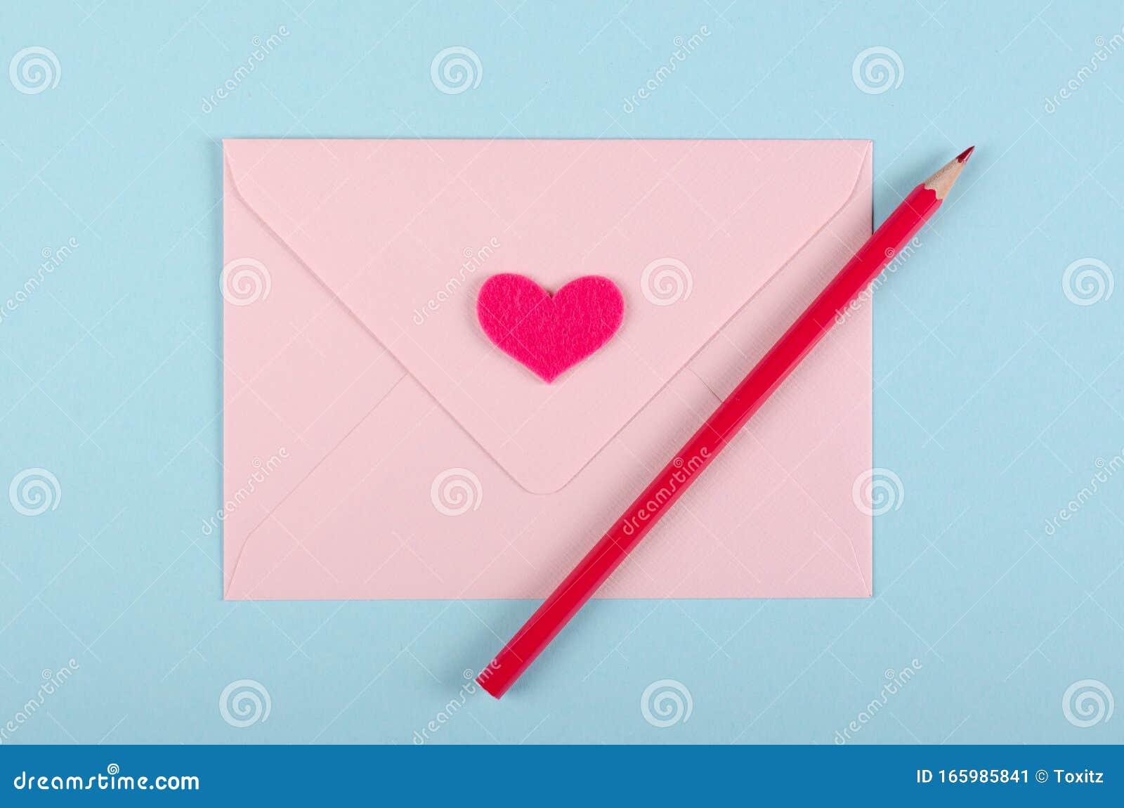 Paper Envelope with Red Heart Composition on Blue Background Stock Image Image of design