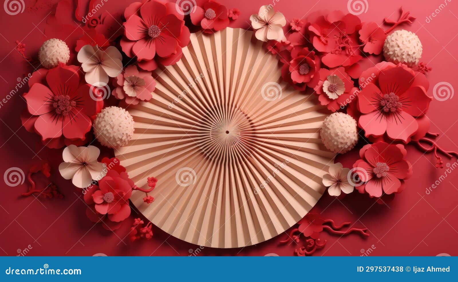 Paper Fan Made of Red and White Paper Flowers Stock Illustration