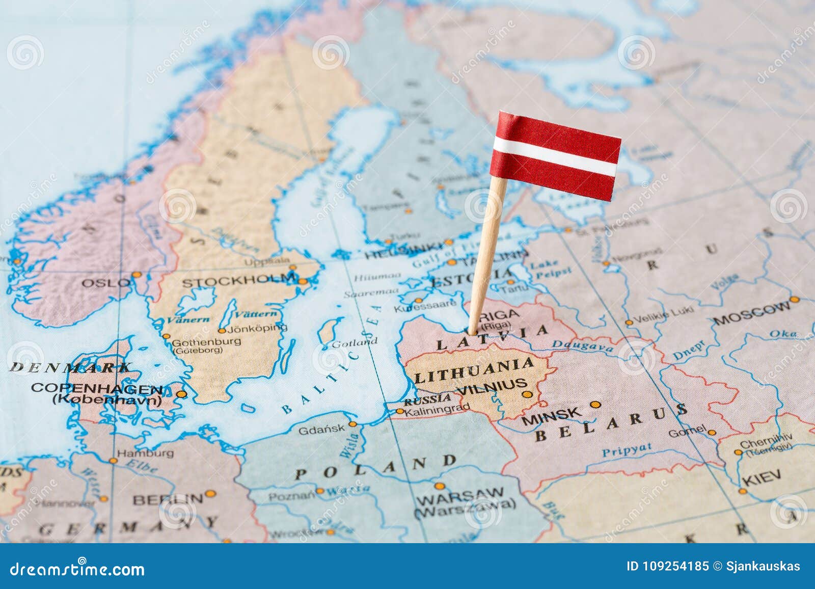Latvia Flag Pin On Map Stock Image Image Of Destination 109254185