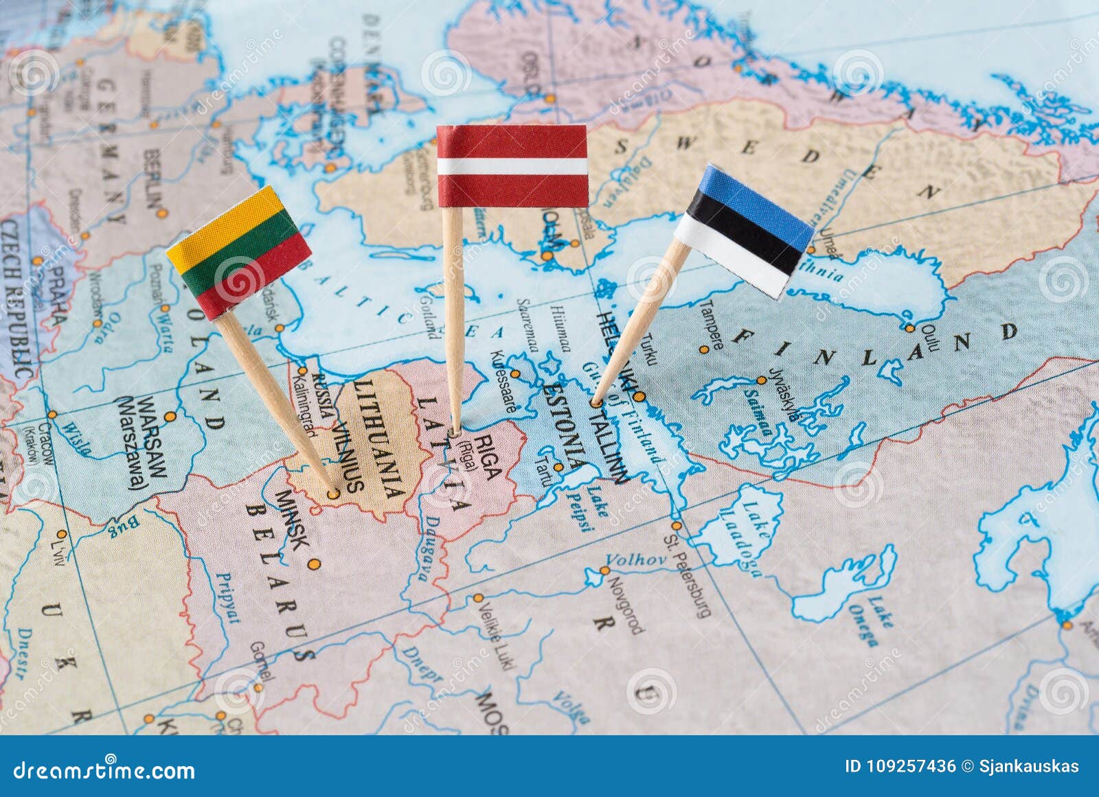 The Baltic States Map With Flag Pins Stock Photo Image Of